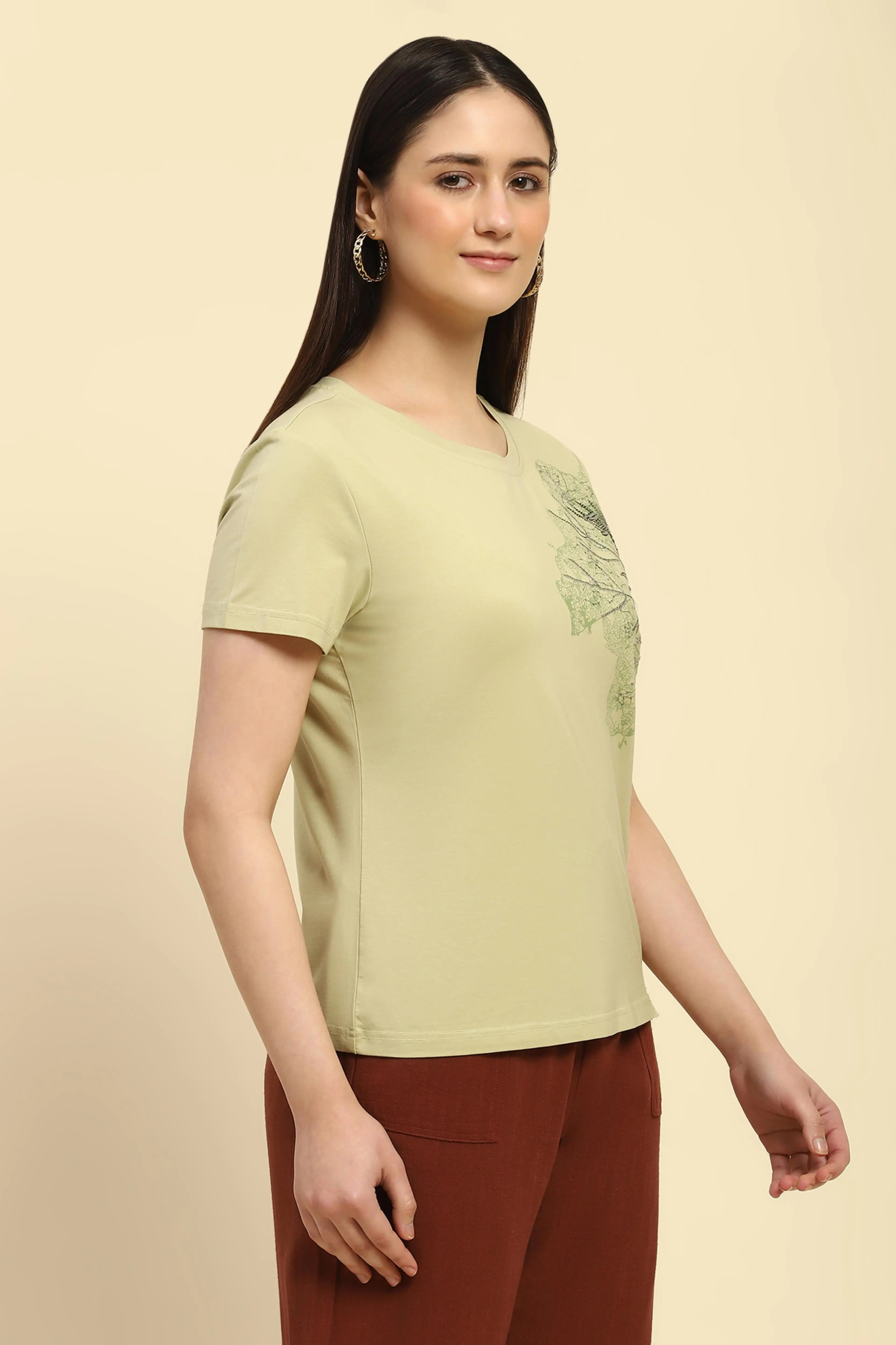 Green Embroidered Modal Top - Global Republic