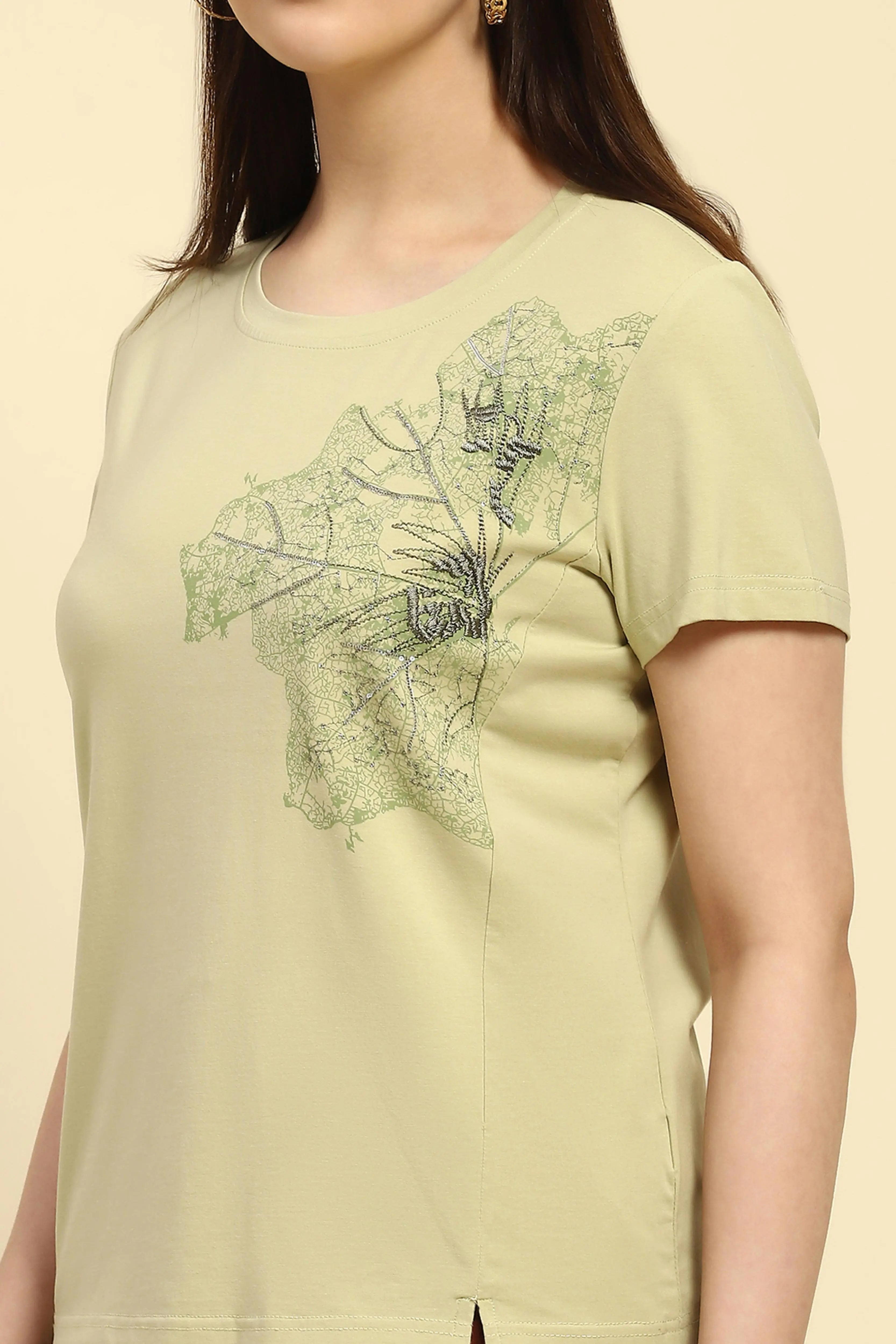 Green Embroidered Modal Top - Global Republic