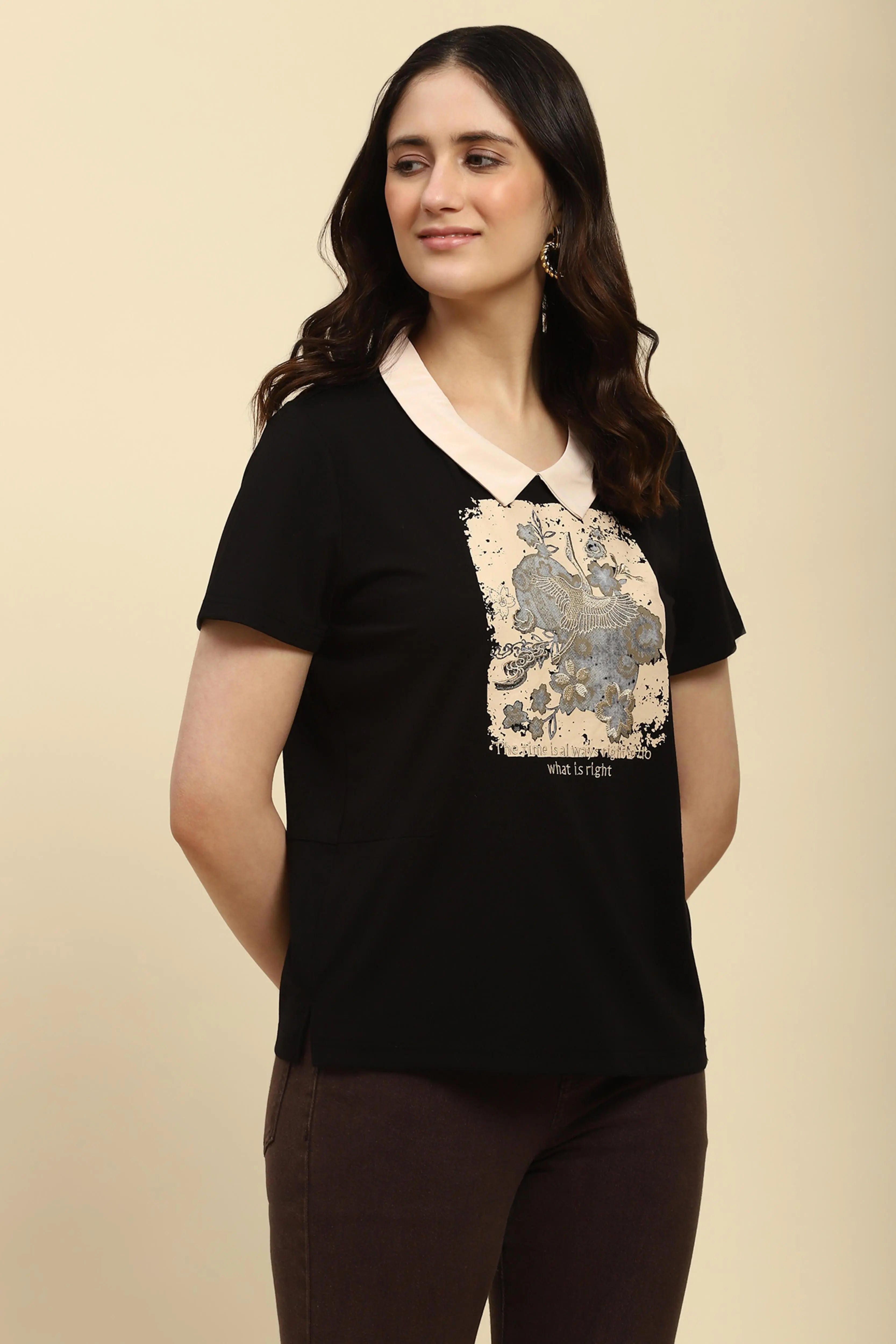 Black Motivational Quote Viscose Top - Global Republic