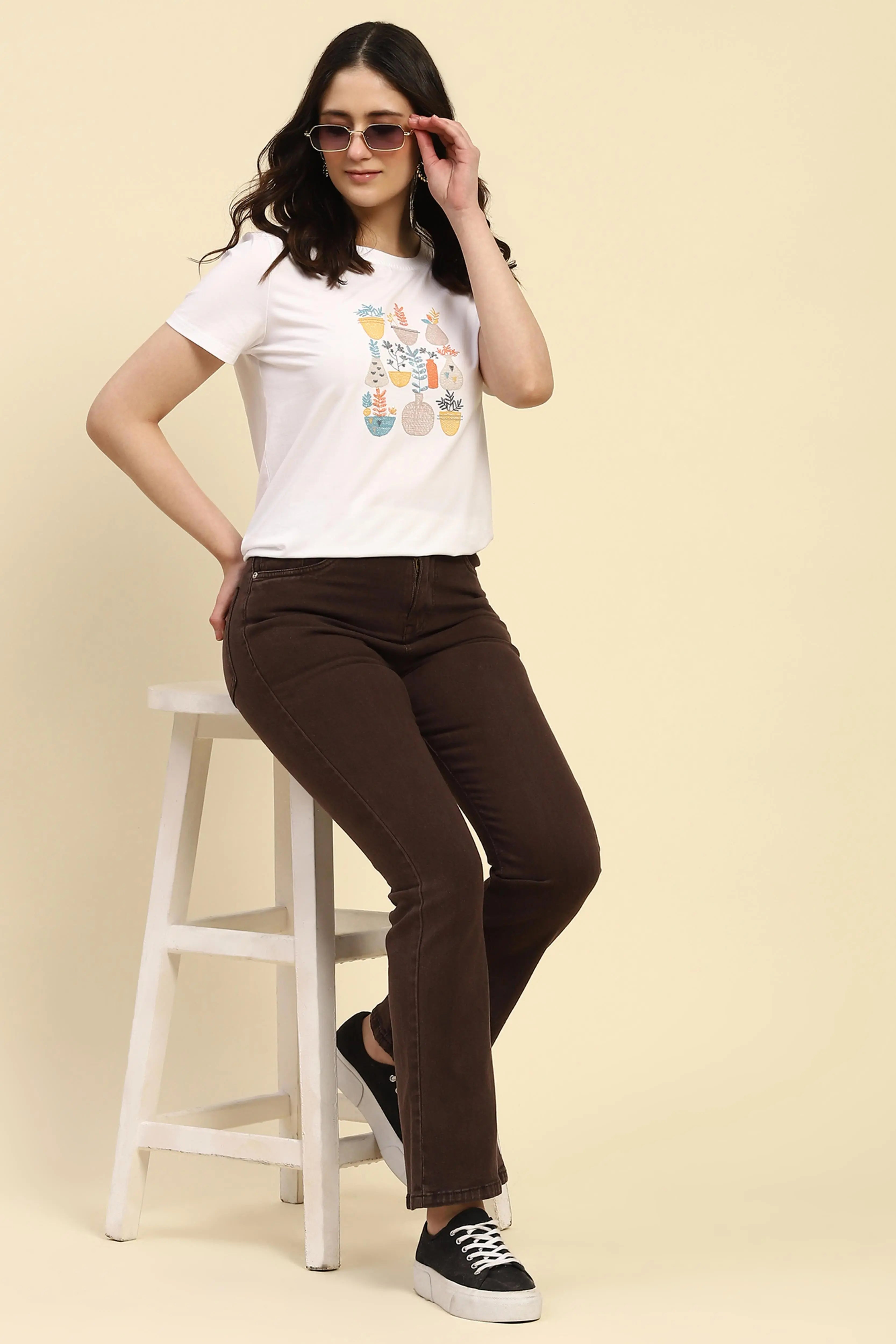 White Embroidered Round Neck Top - Global Republic