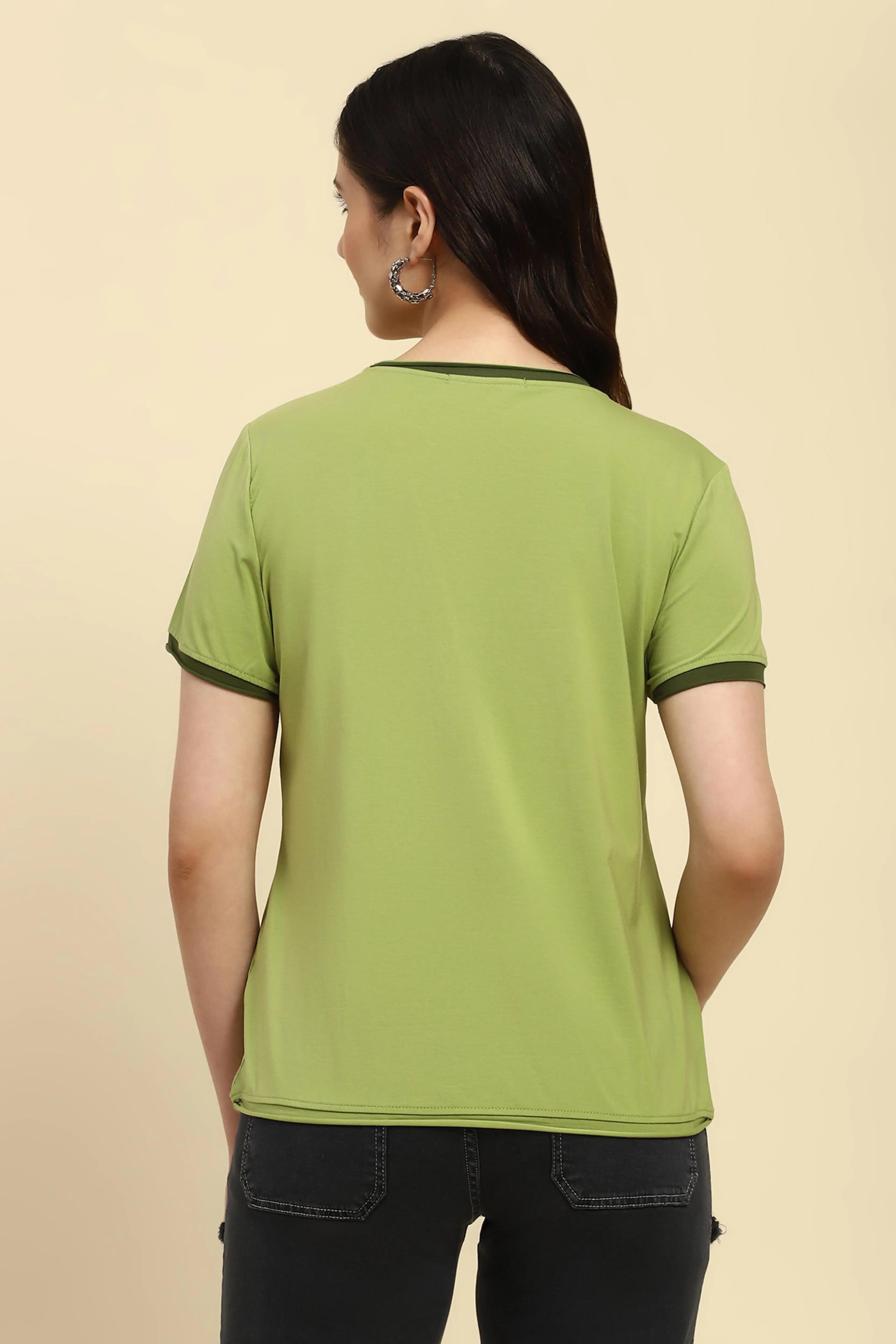 Green Embroidered Modal Blend Top - Global Republic