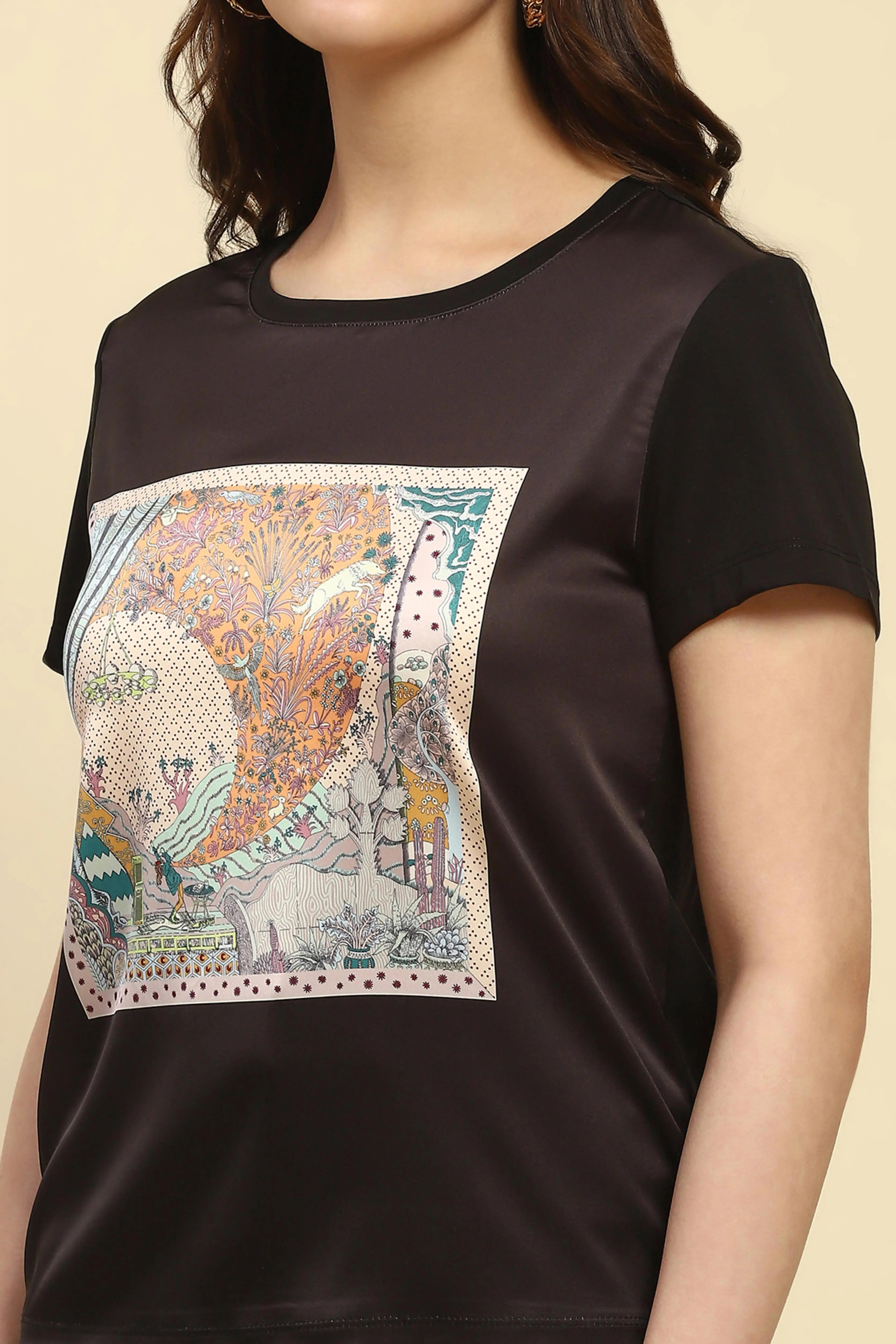 Black Graphic Print Modal Top - Global Republic