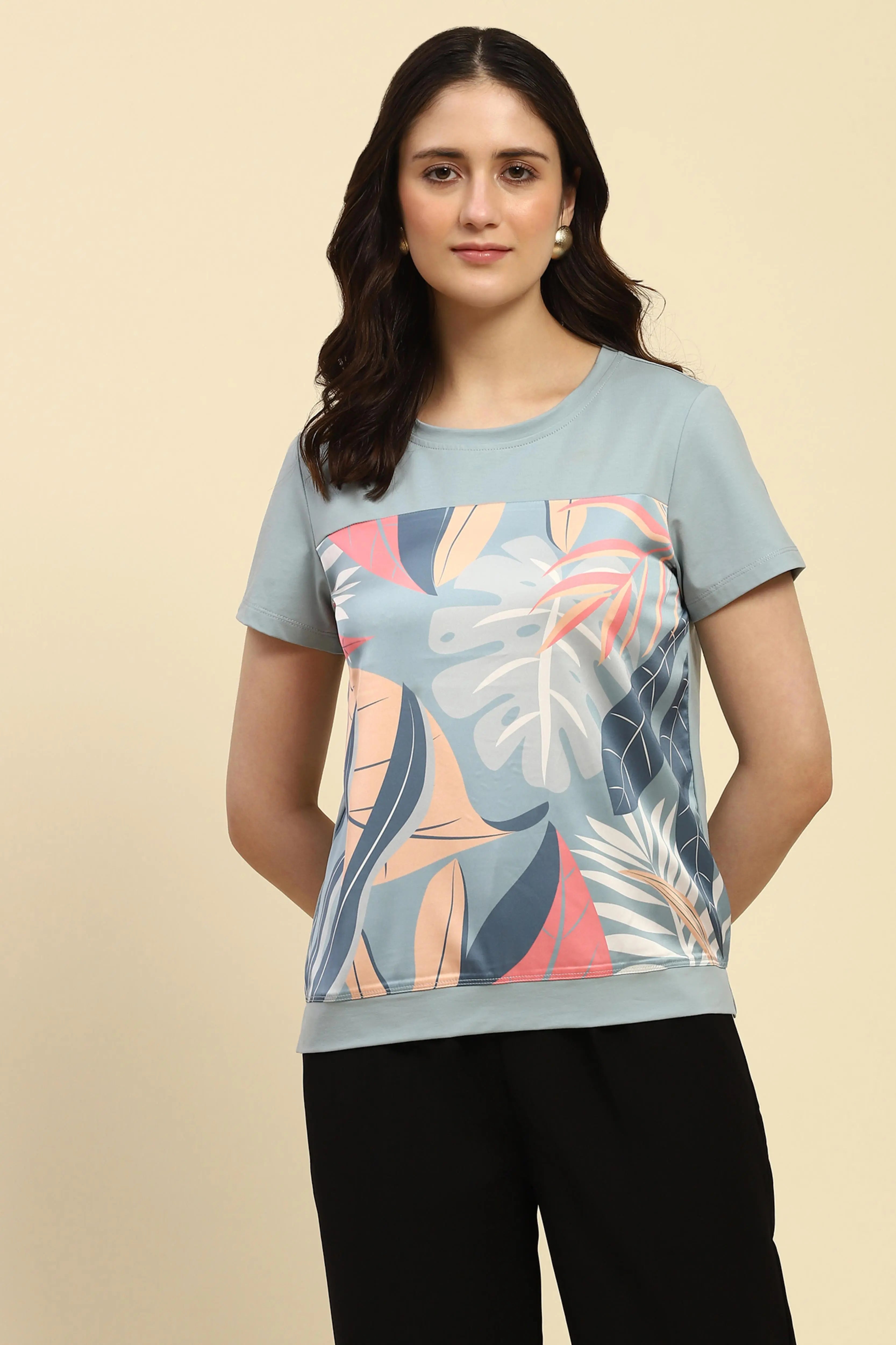 Blue Graphic Cotton Blend Top - Global Republic