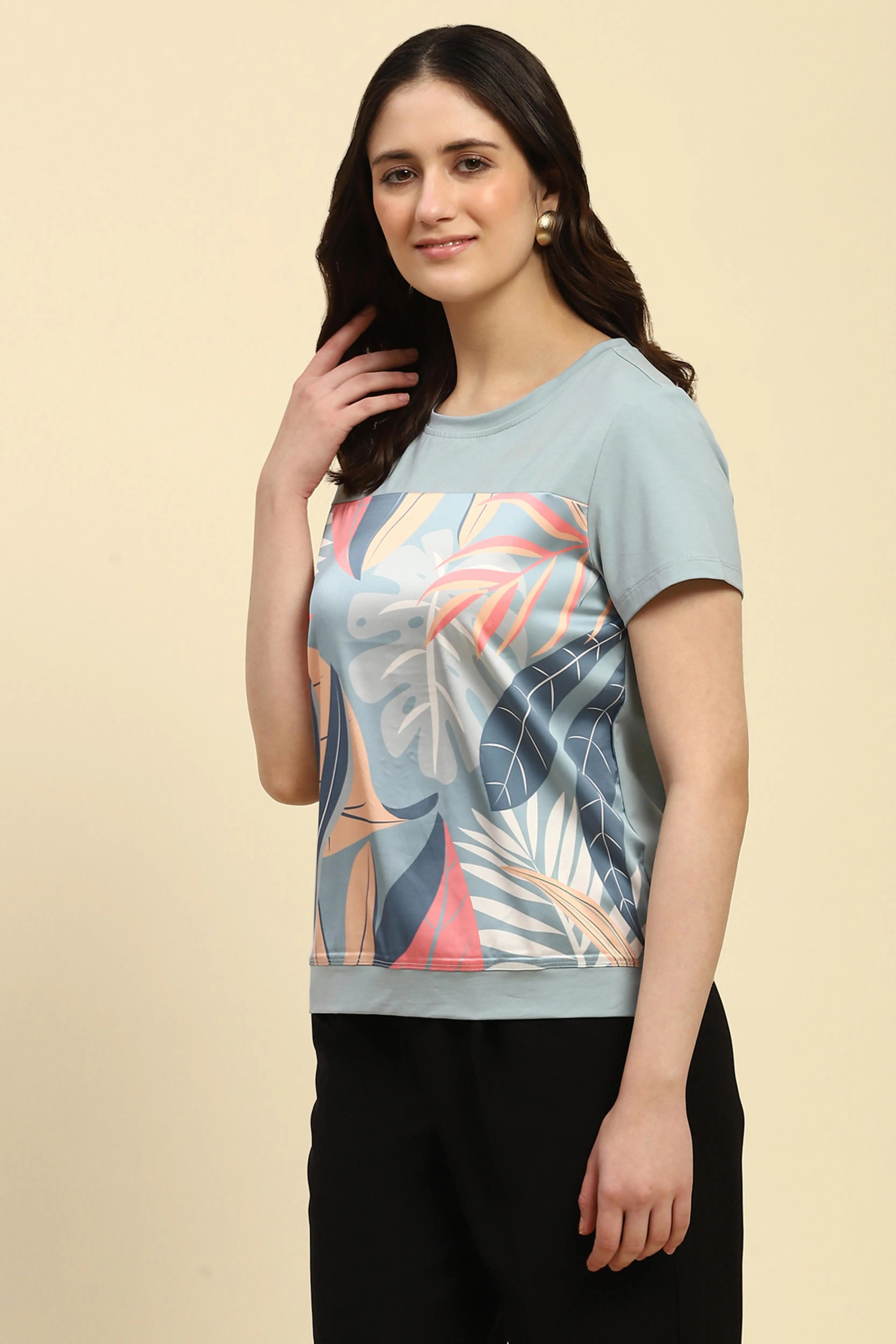 Blue Graphic Cotton Blend Top - Global Republic