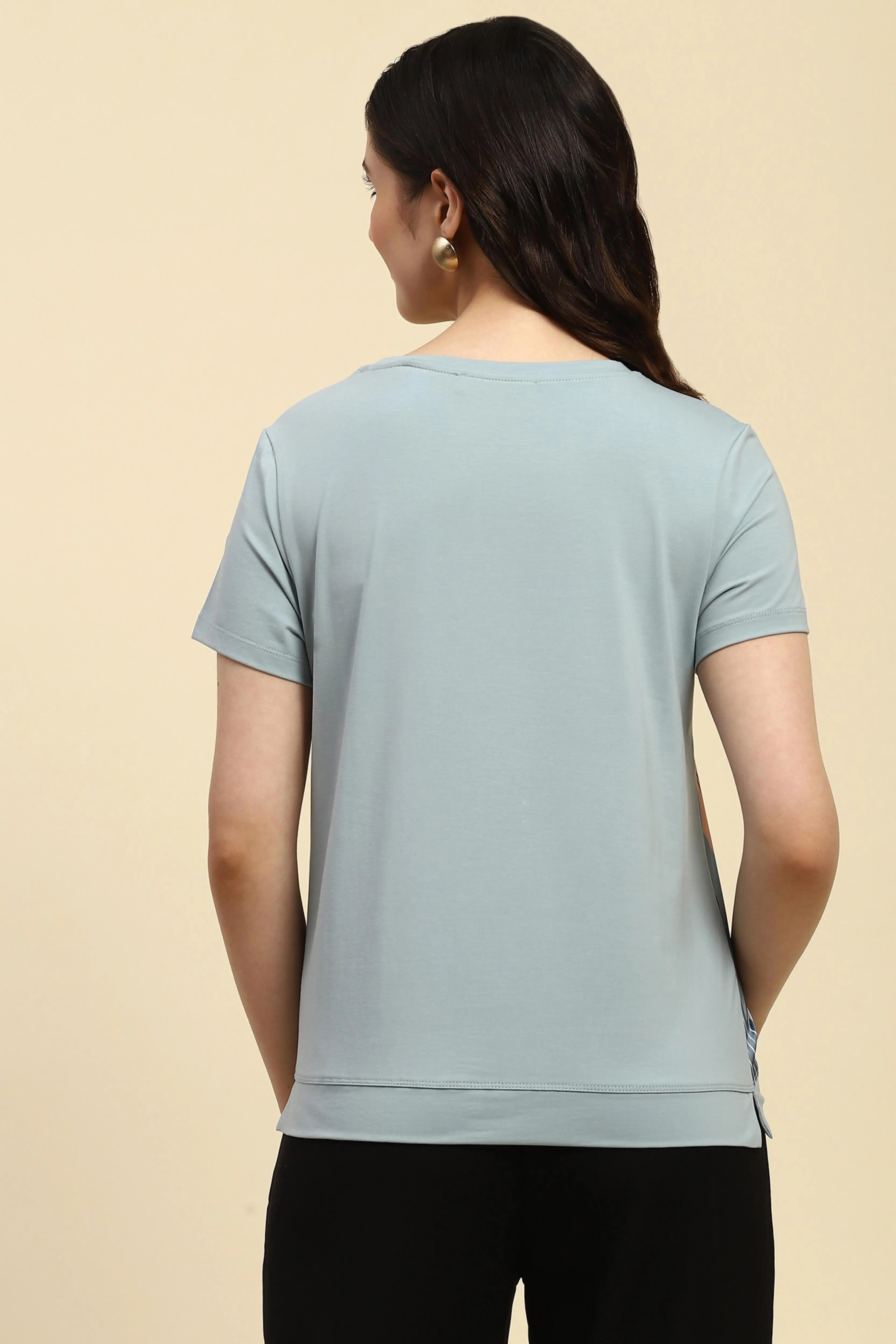 Blue Graphic Cotton Blend Top - Global Republic