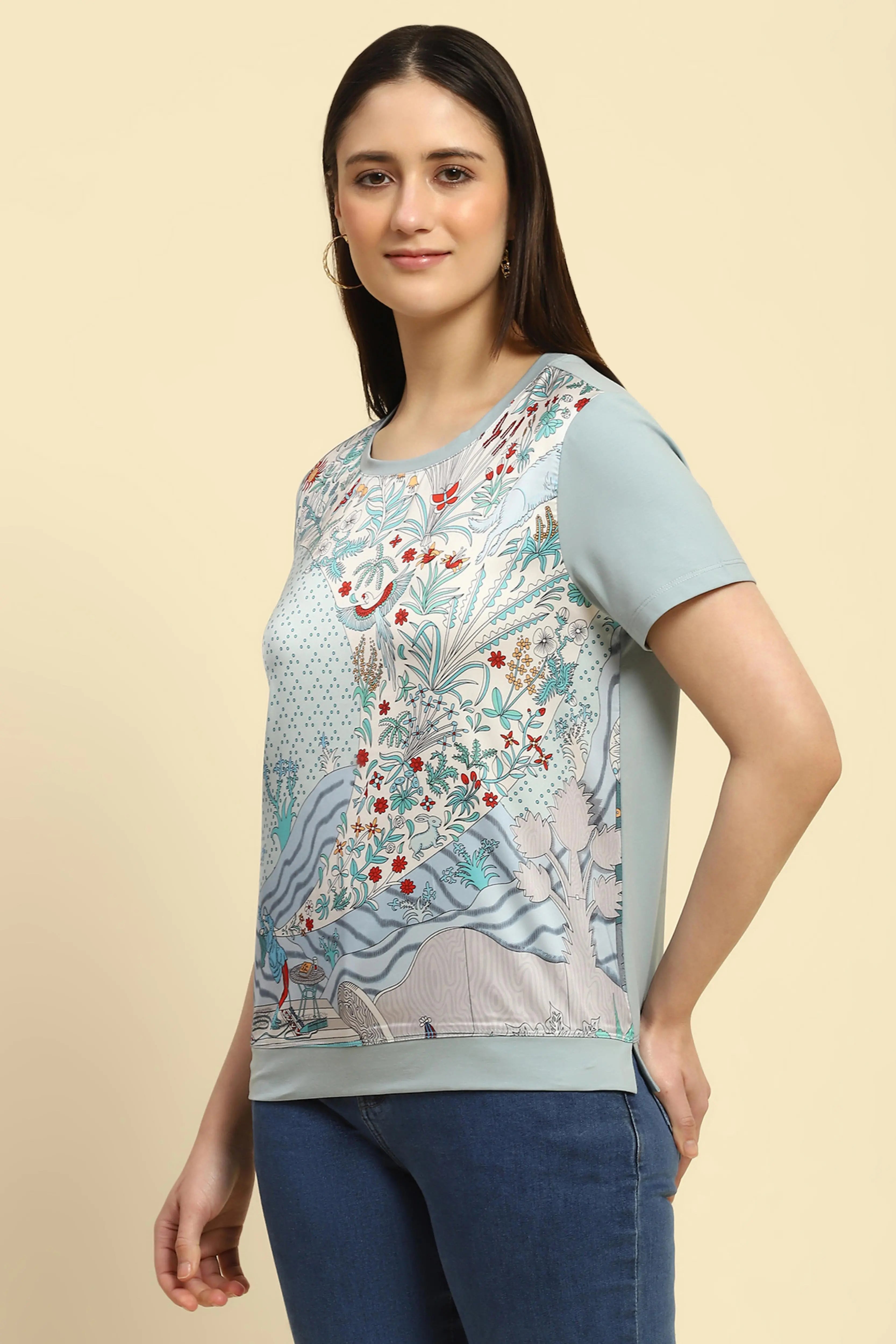 Dusty Blue Graphic Cotton Top - Global Republic