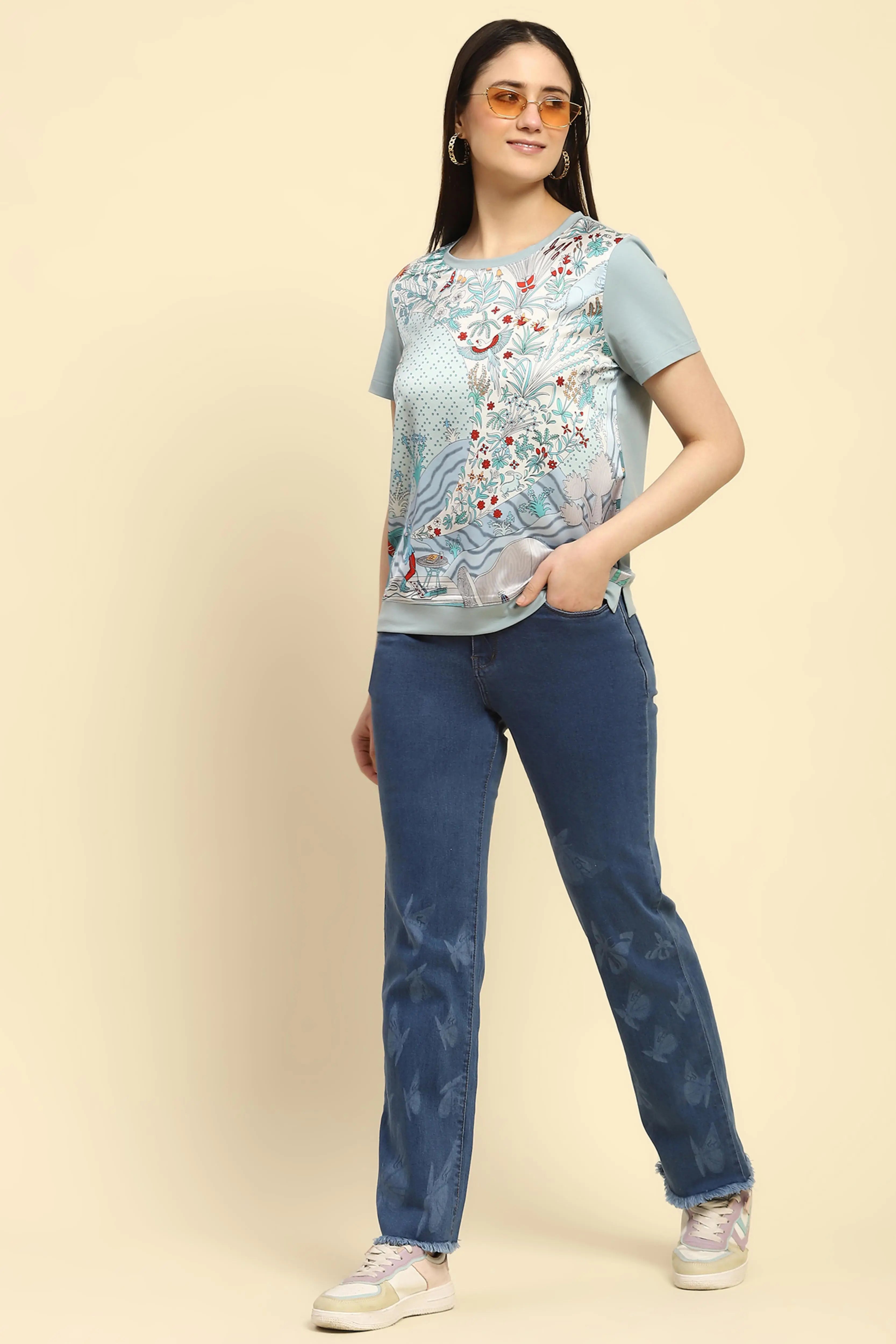 Dusty Blue Graphic Cotton Top - Global Republic
