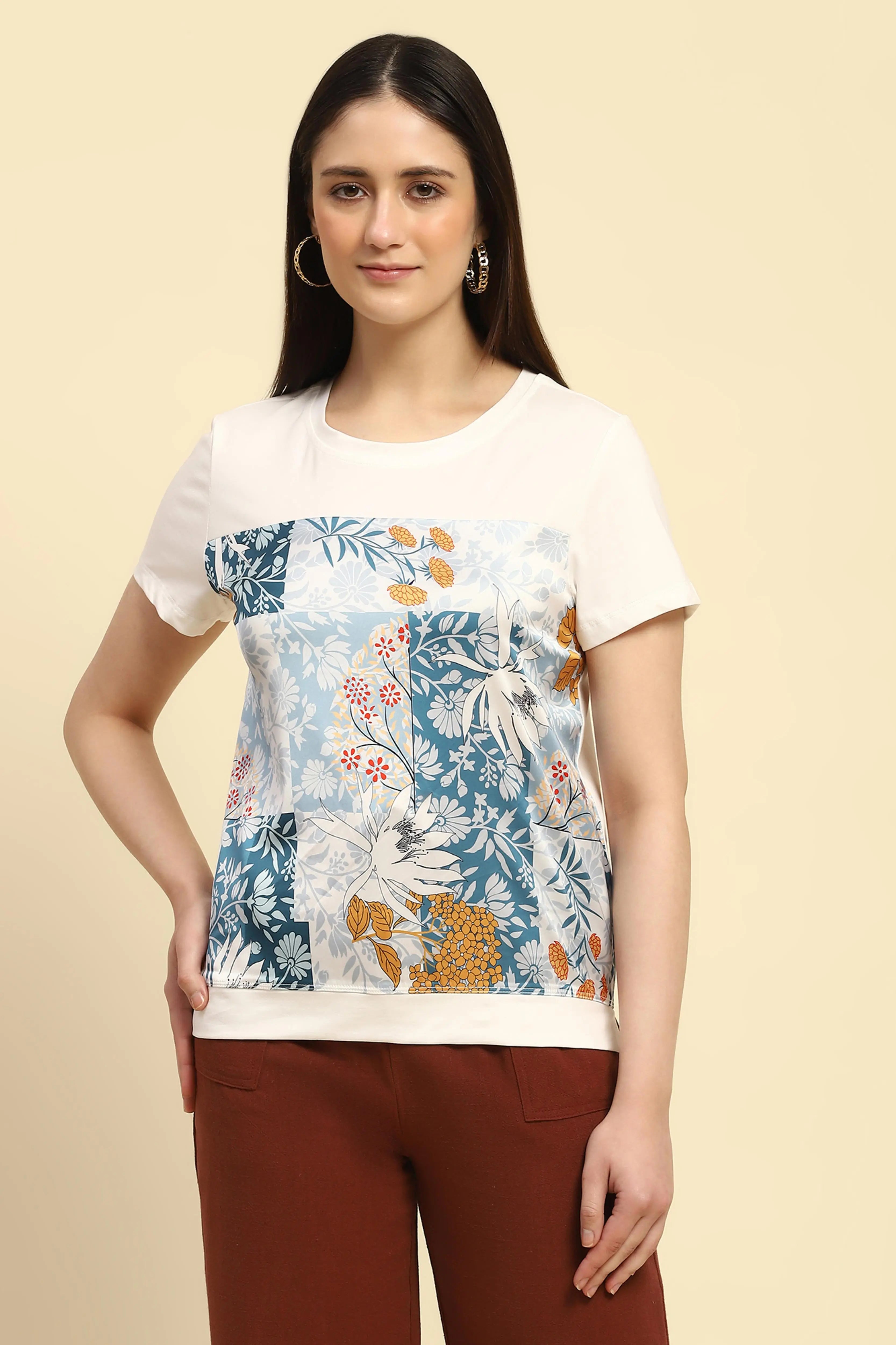 White Graphic Print Cotton Top - Global Republic