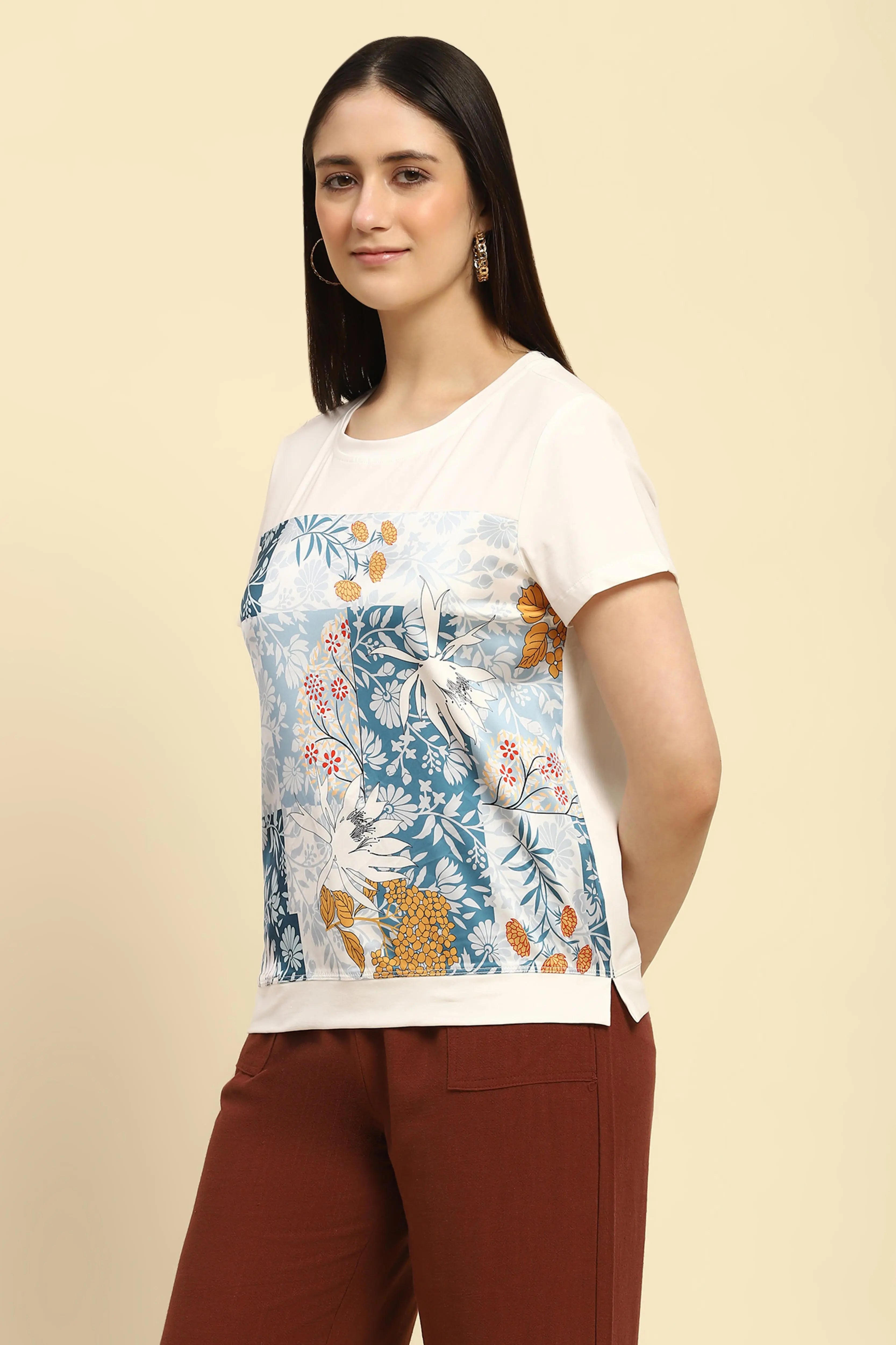 White Graphic Print Cotton Top - Global Republic