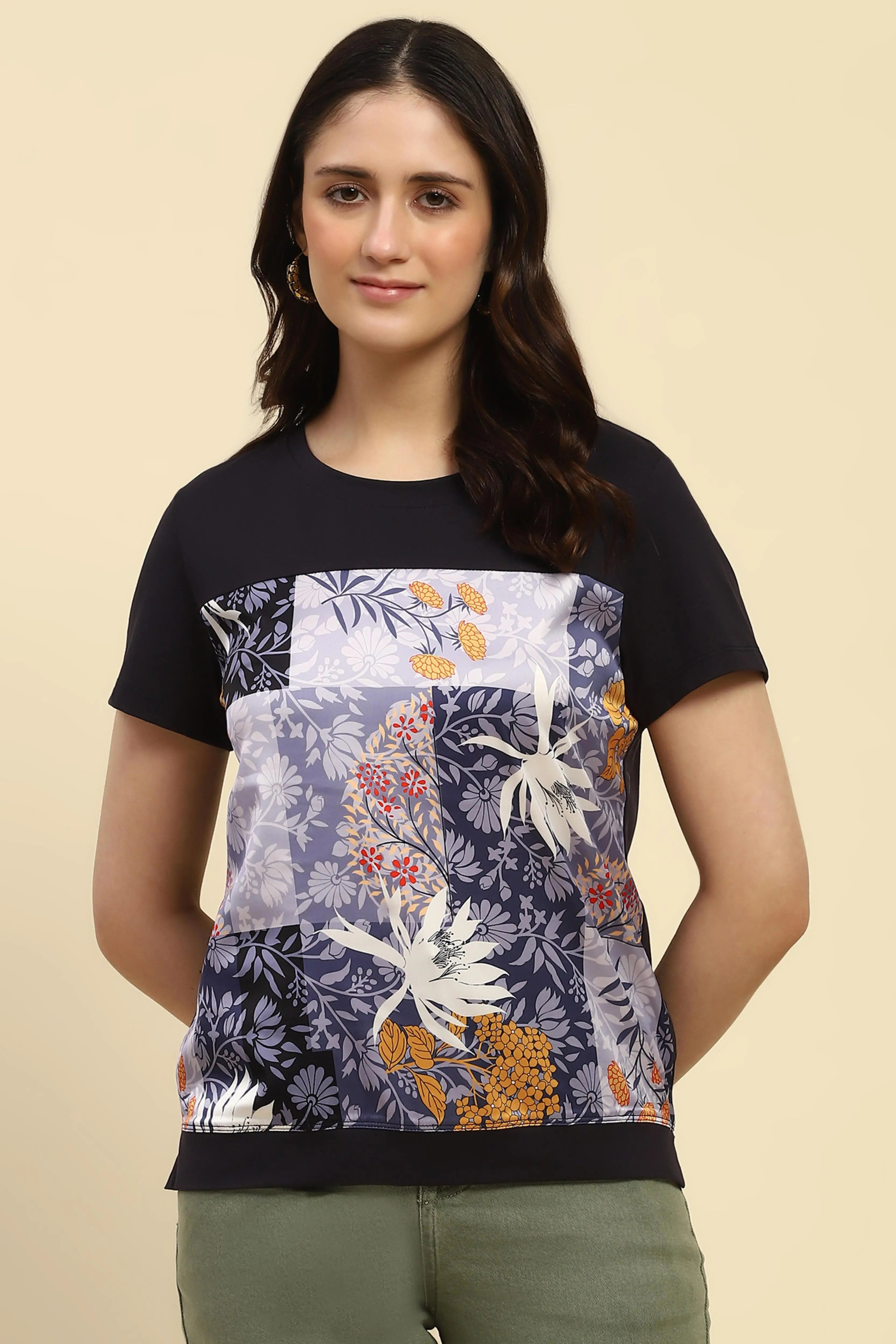 Navy Graphic Print Cotton Top - Global Republic