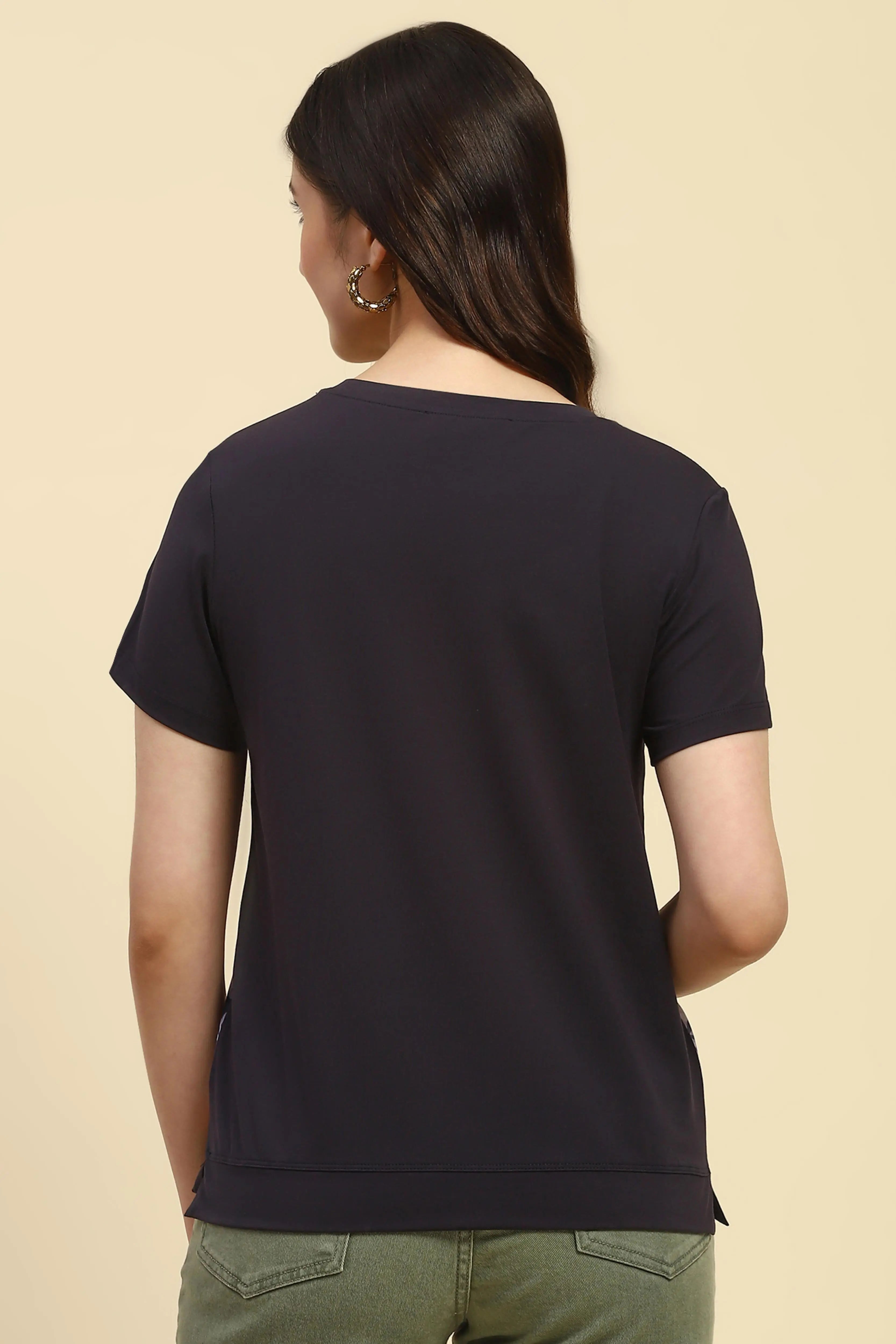 Navy Graphic Print Cotton Top - Global Republic