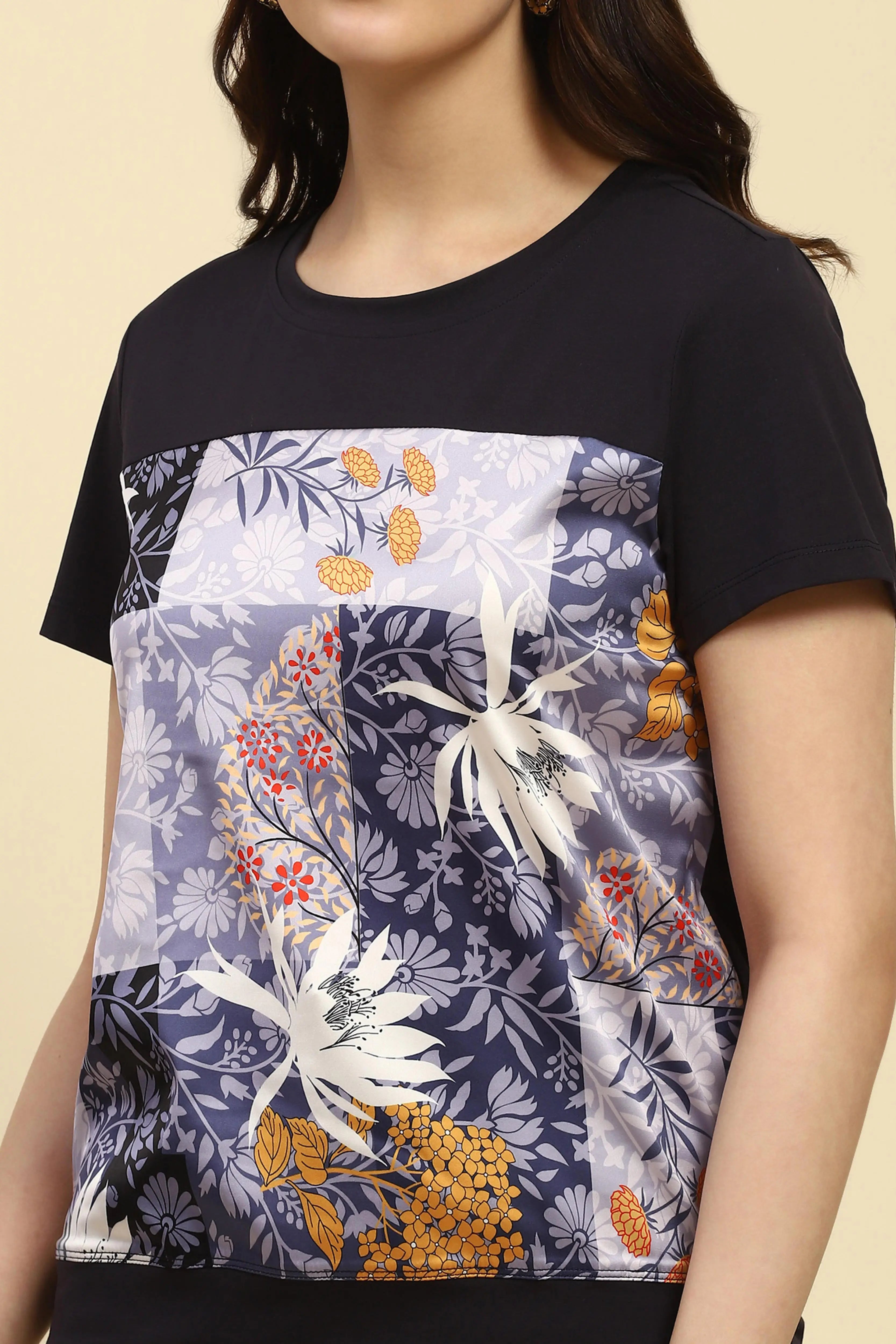 Navy Graphic Print Cotton Top - Global Republic