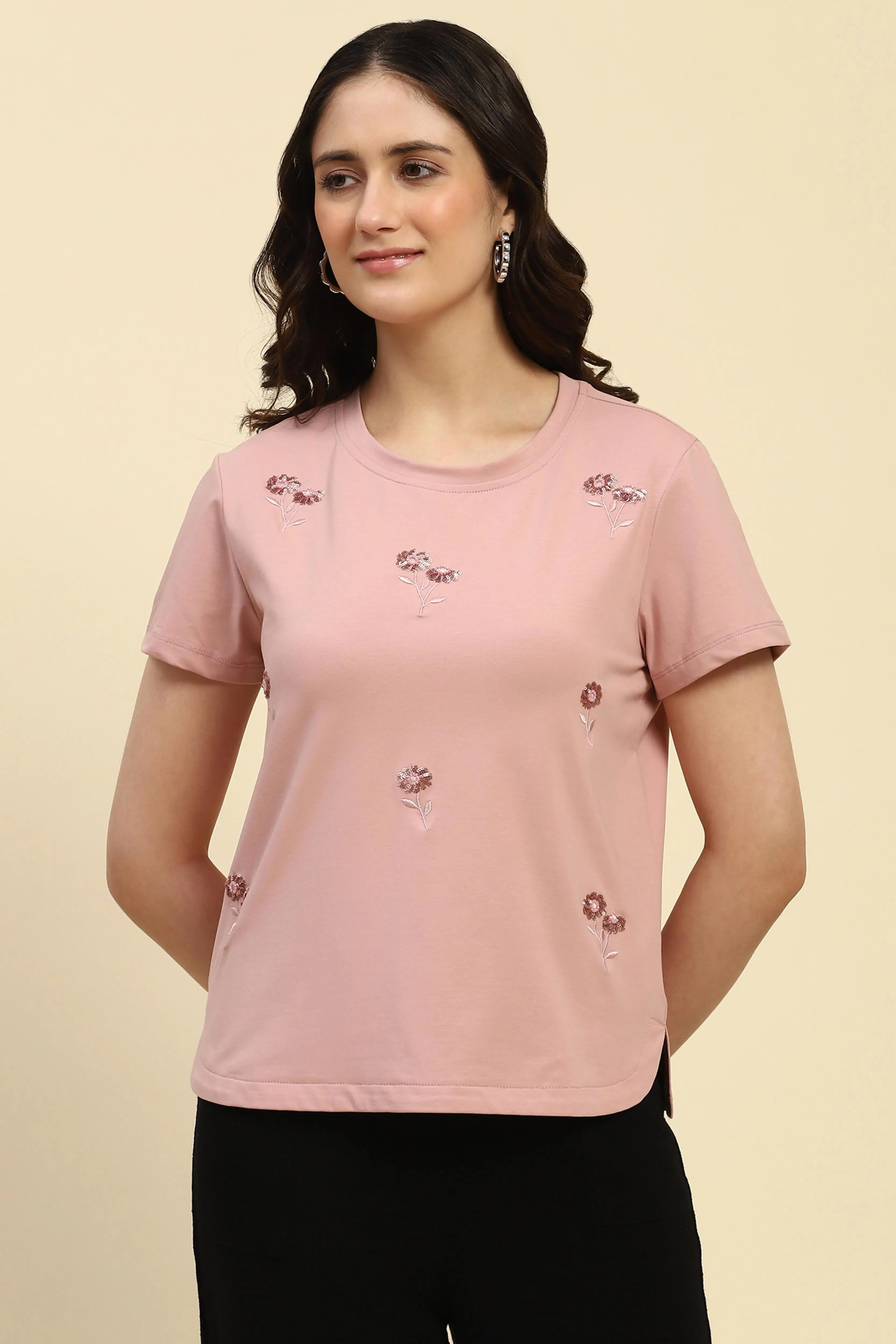 Dusty Pink Embroidered Cotton Top - Global Republic