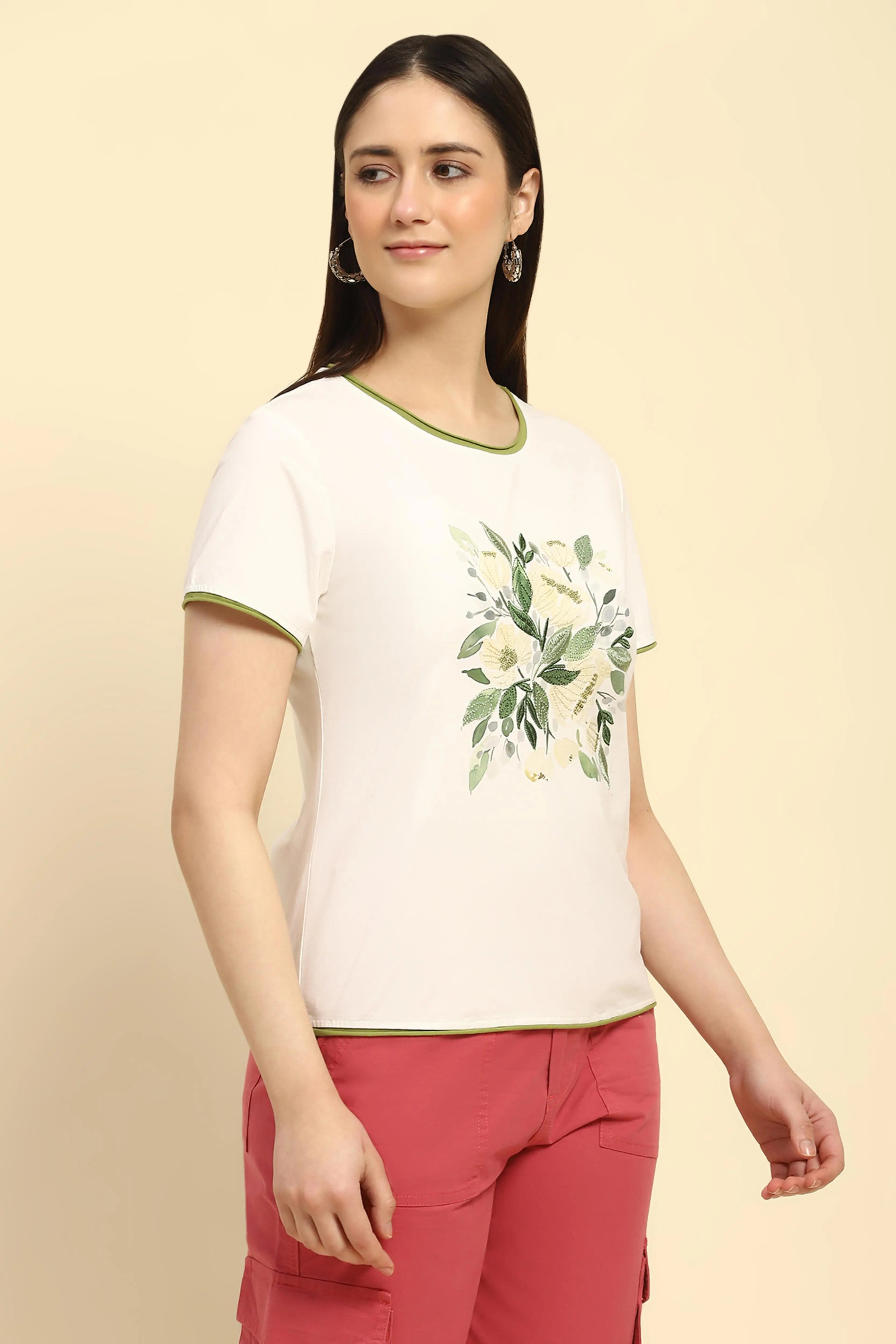 Cream Embroidered Cotton Top - Global Republic