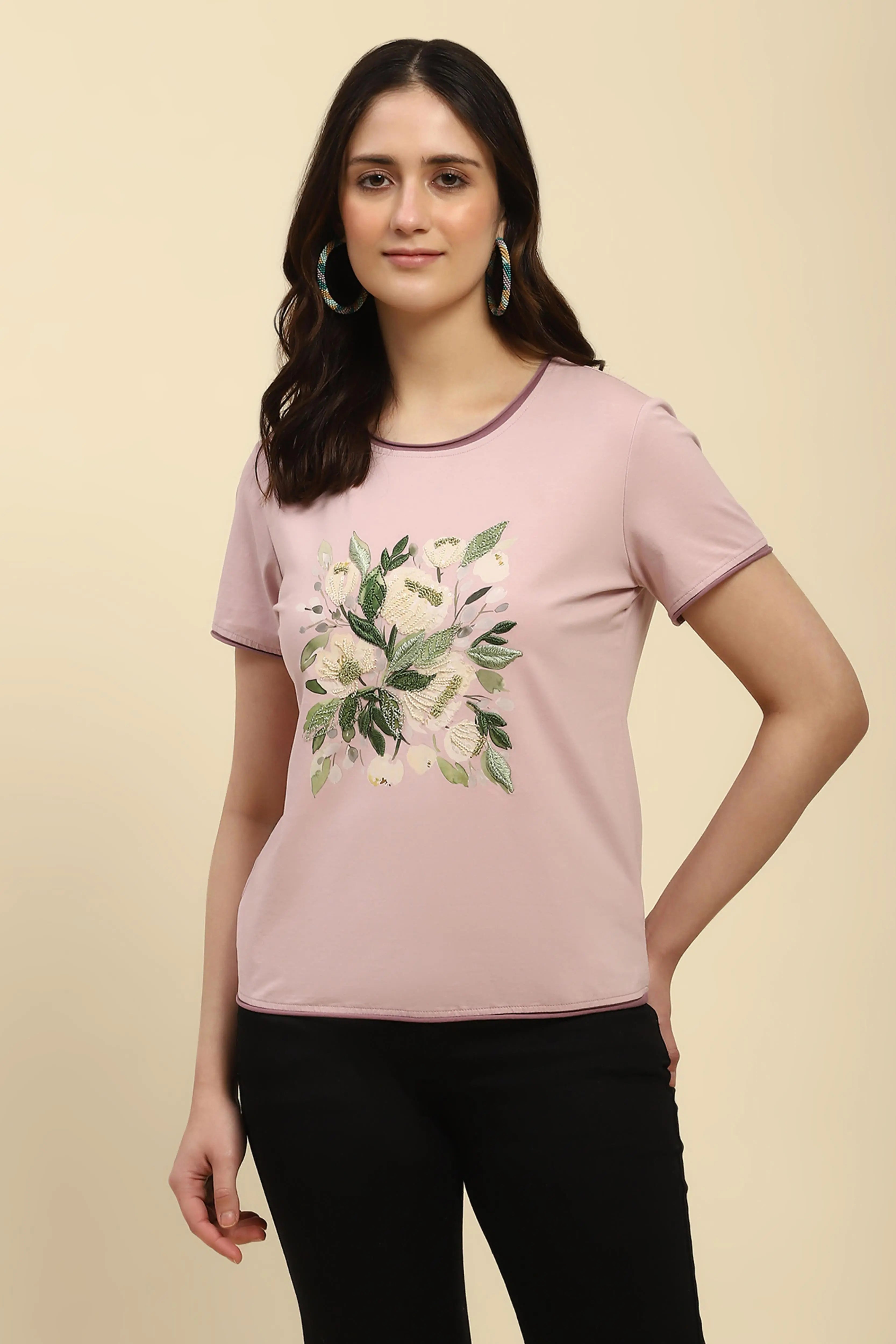 Mauve Embroidered Cotton Top - Global Republic