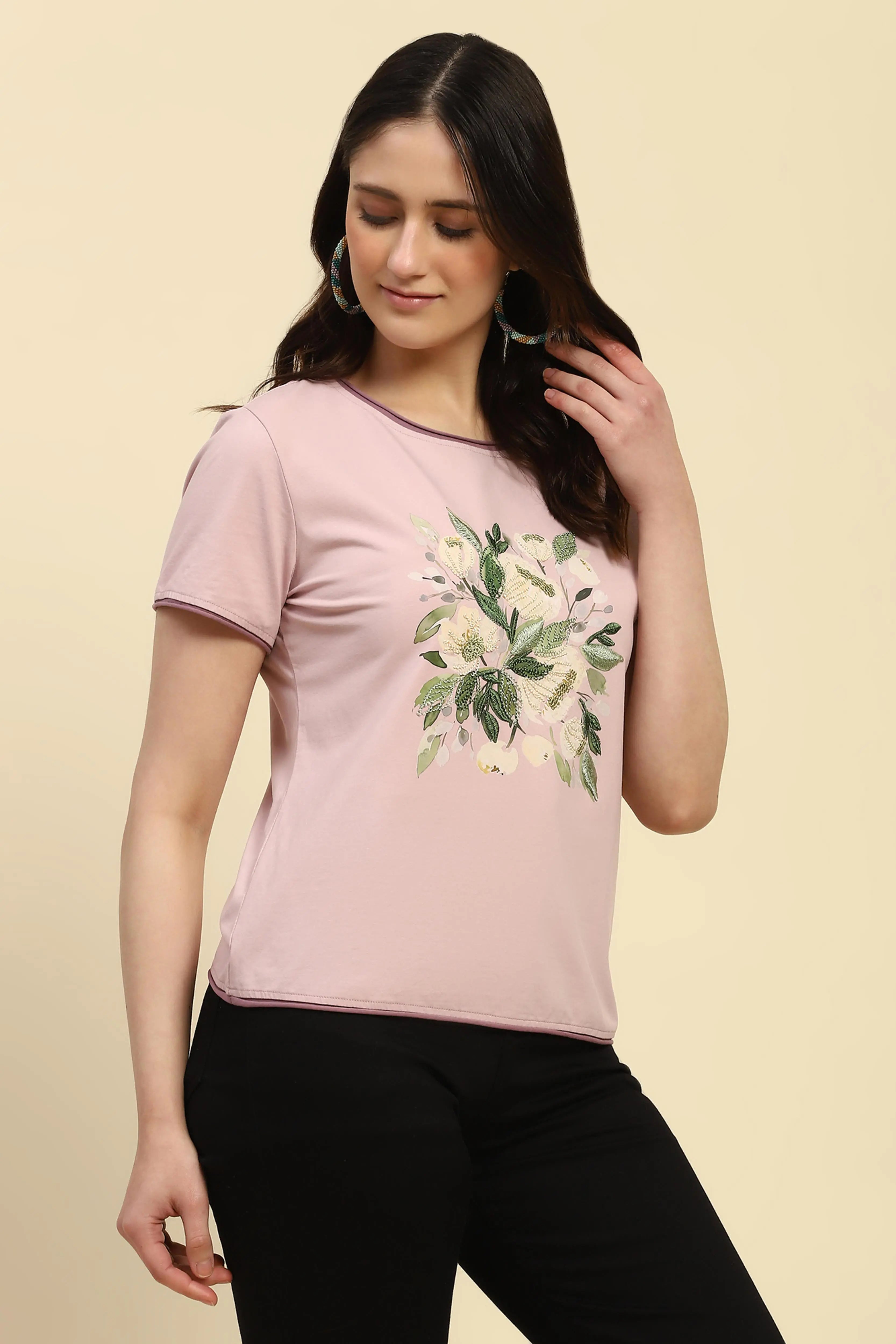Mauve Embroidered Cotton Top - Global Republic