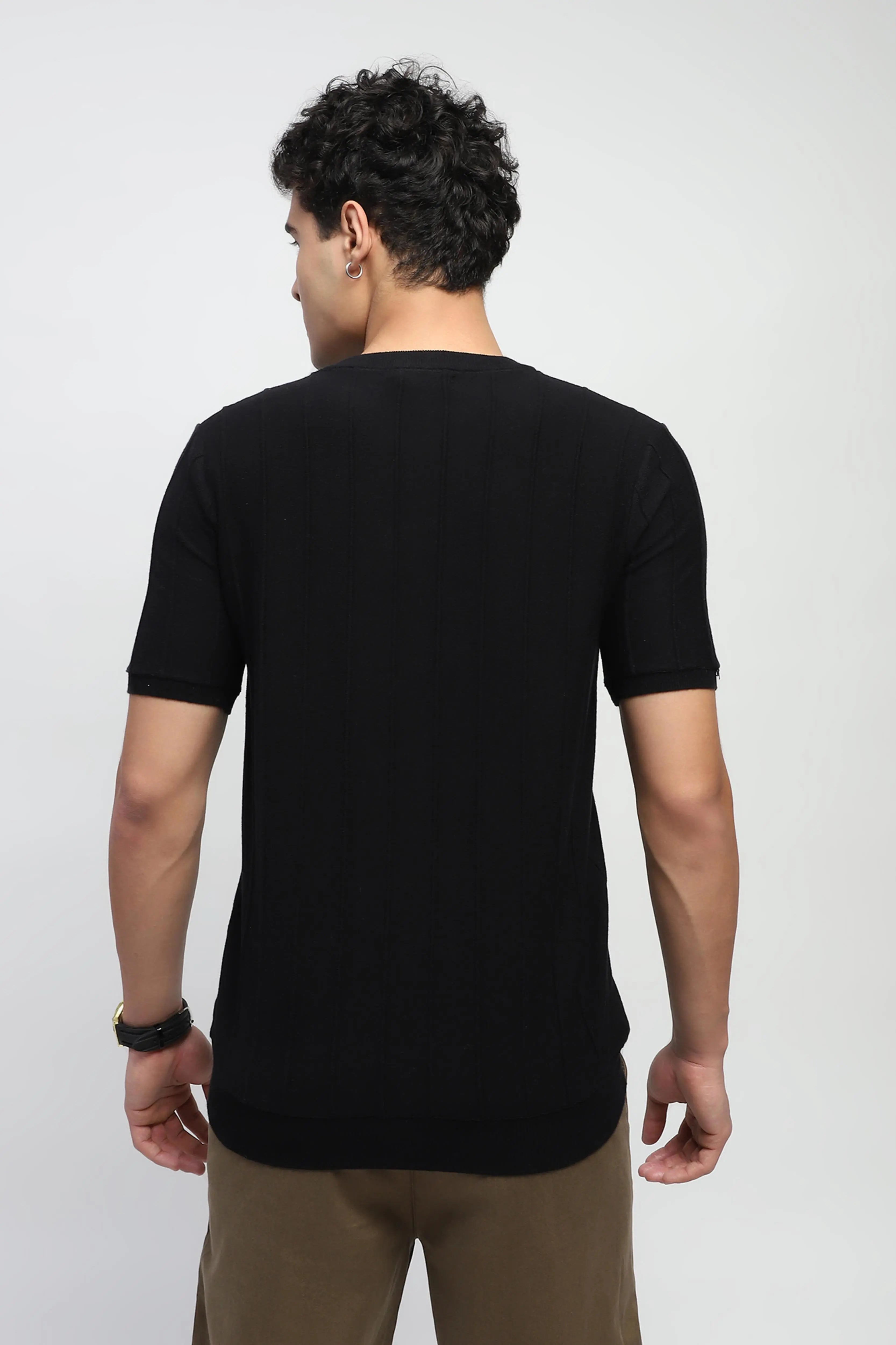 Knitted Self Striped Cotton T-Shirt - Global Republic