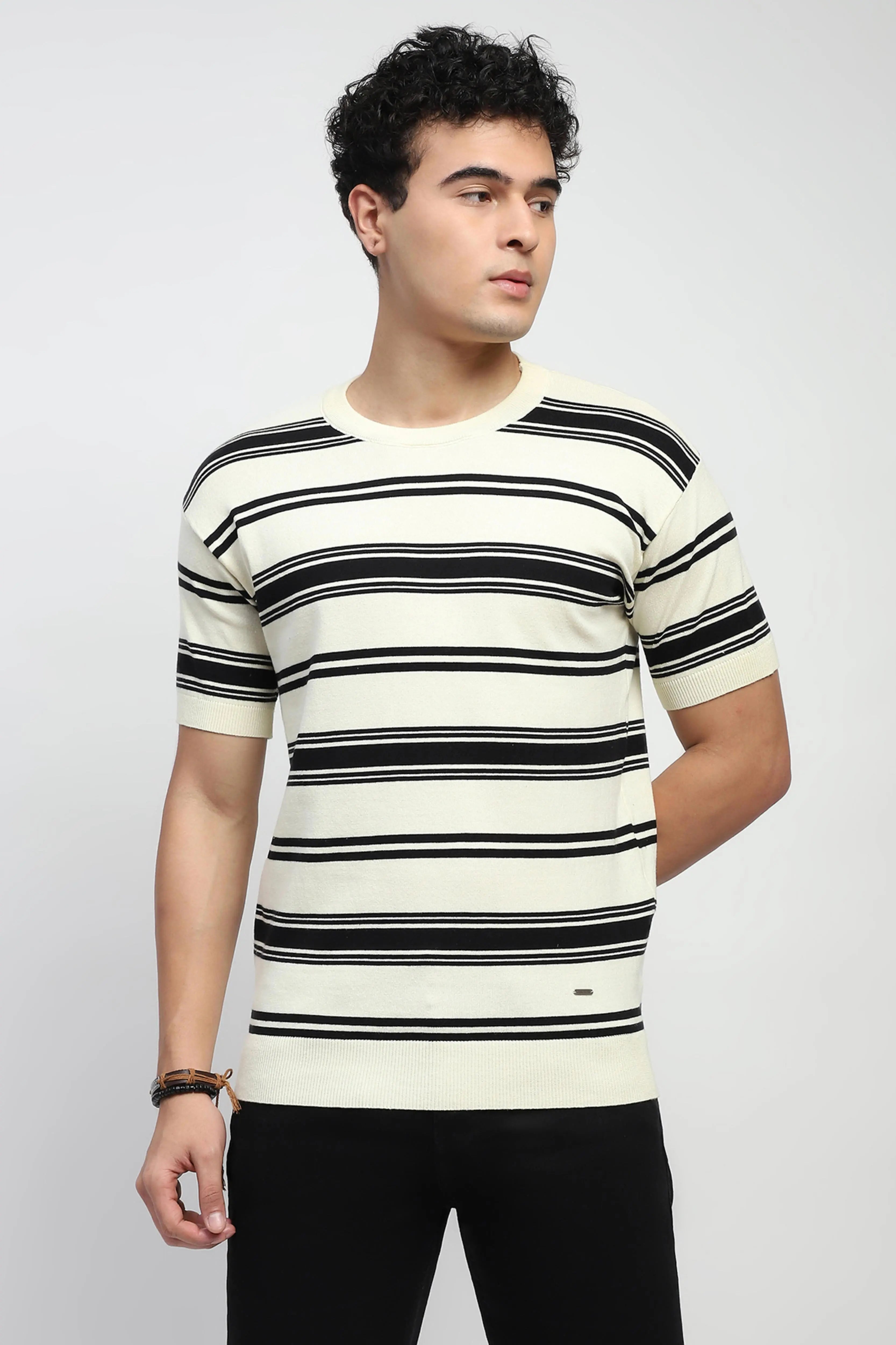 Striped Knitted Cotton T-Shirt - Global Republic