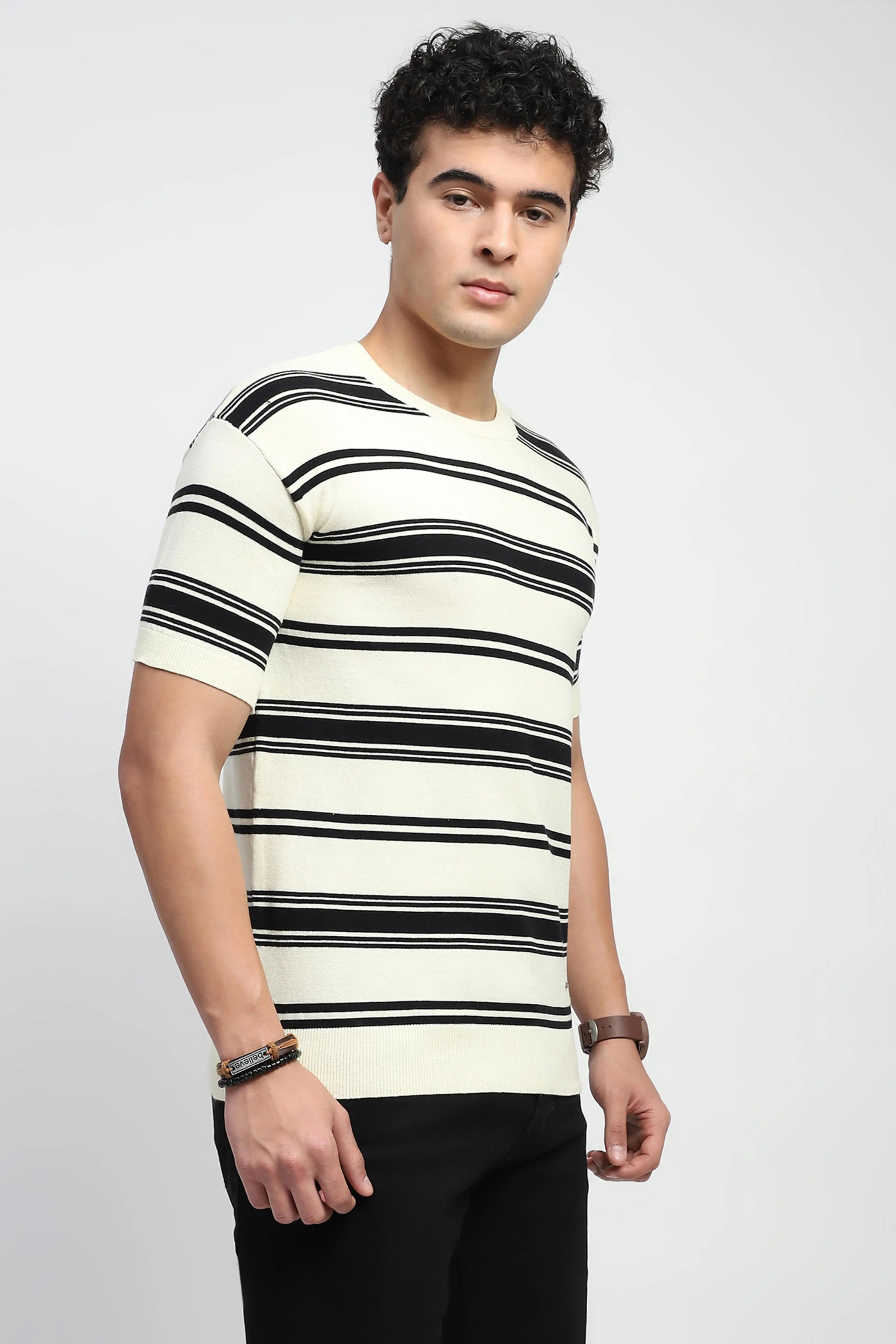 Striped Knitted Cotton T-Shirt - Global Republic