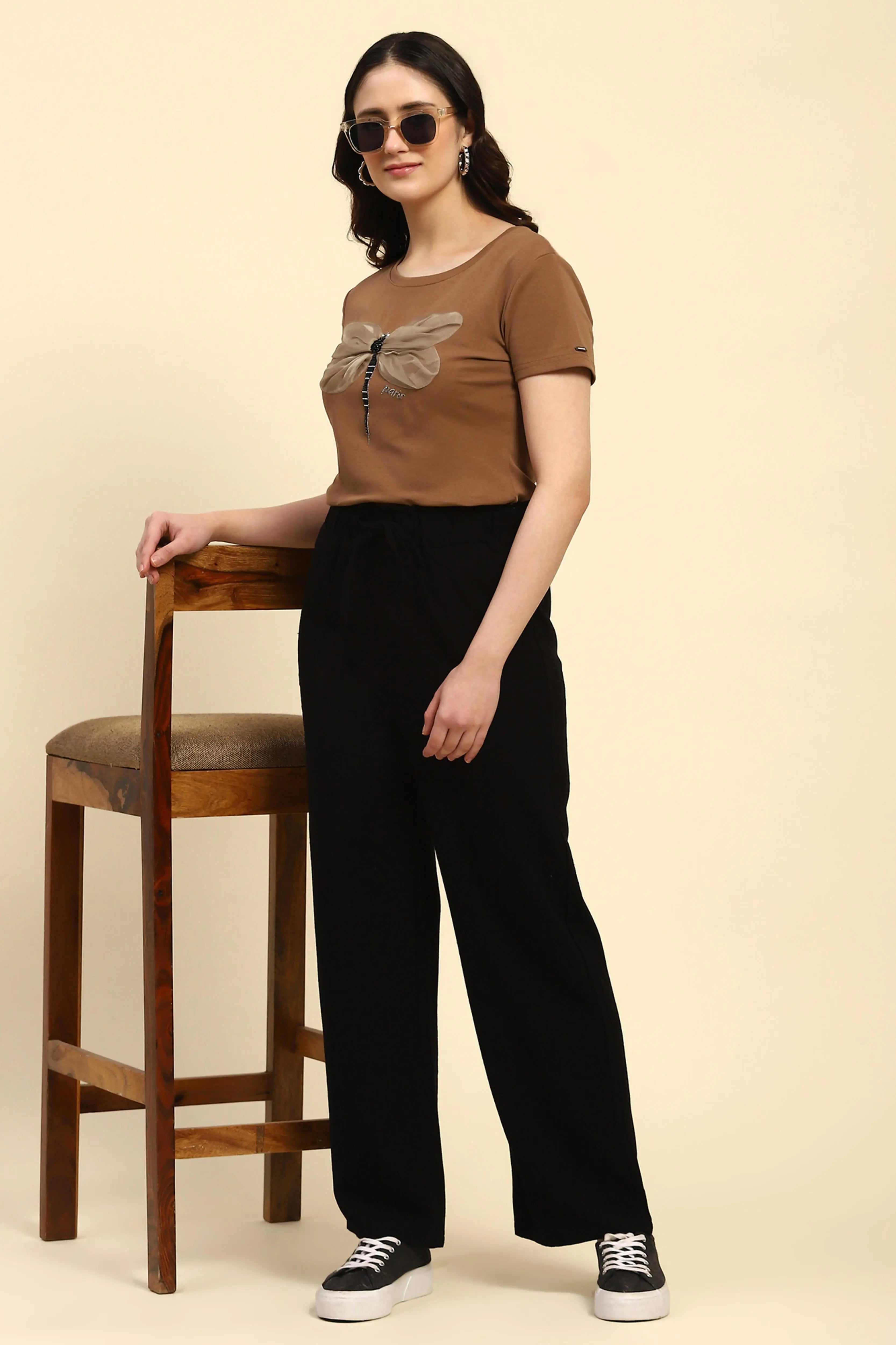 Brown Embroidered Cotton Top - Global Republic