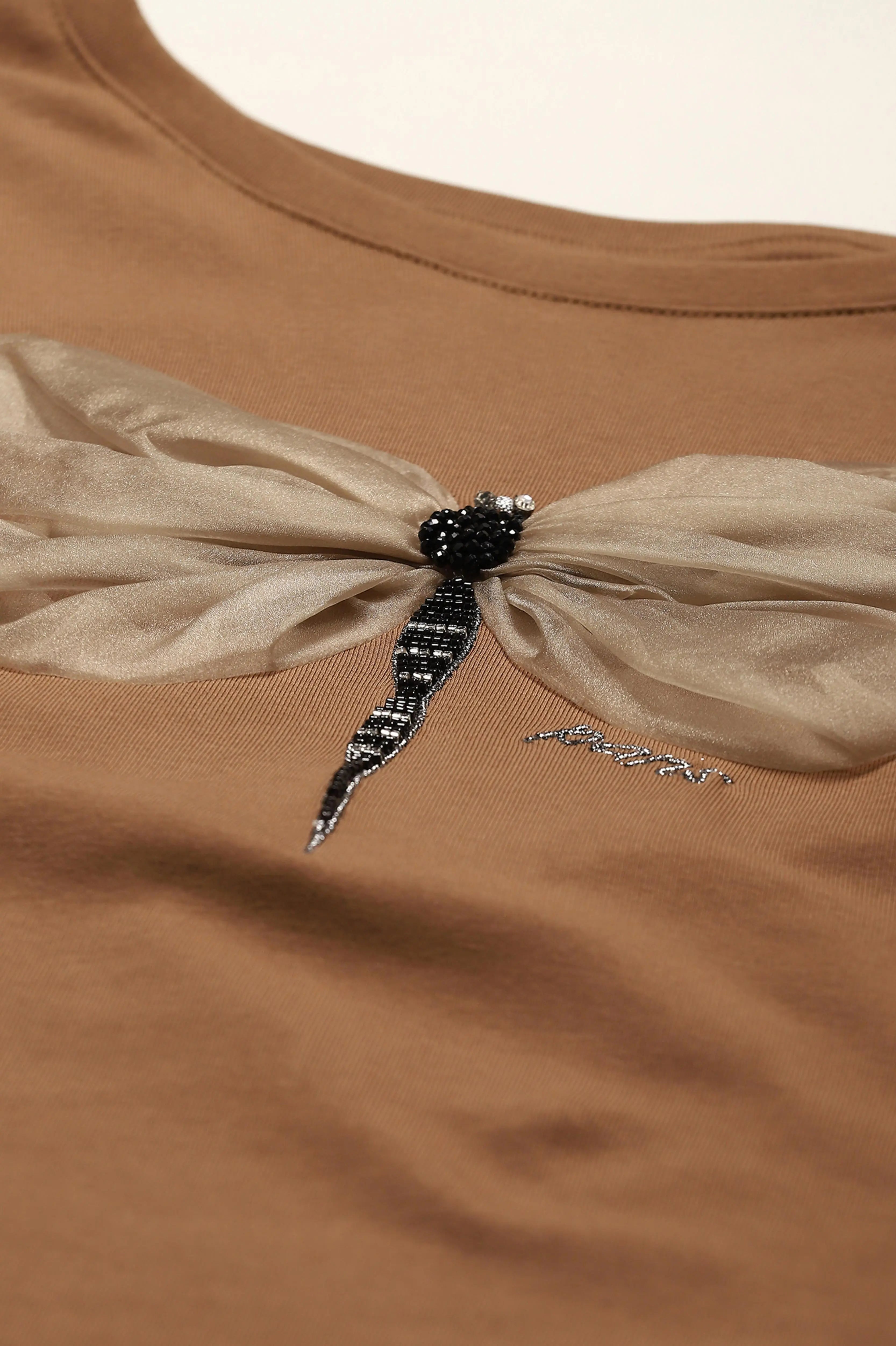 Brown Embroidered Cotton Top - Global Republic