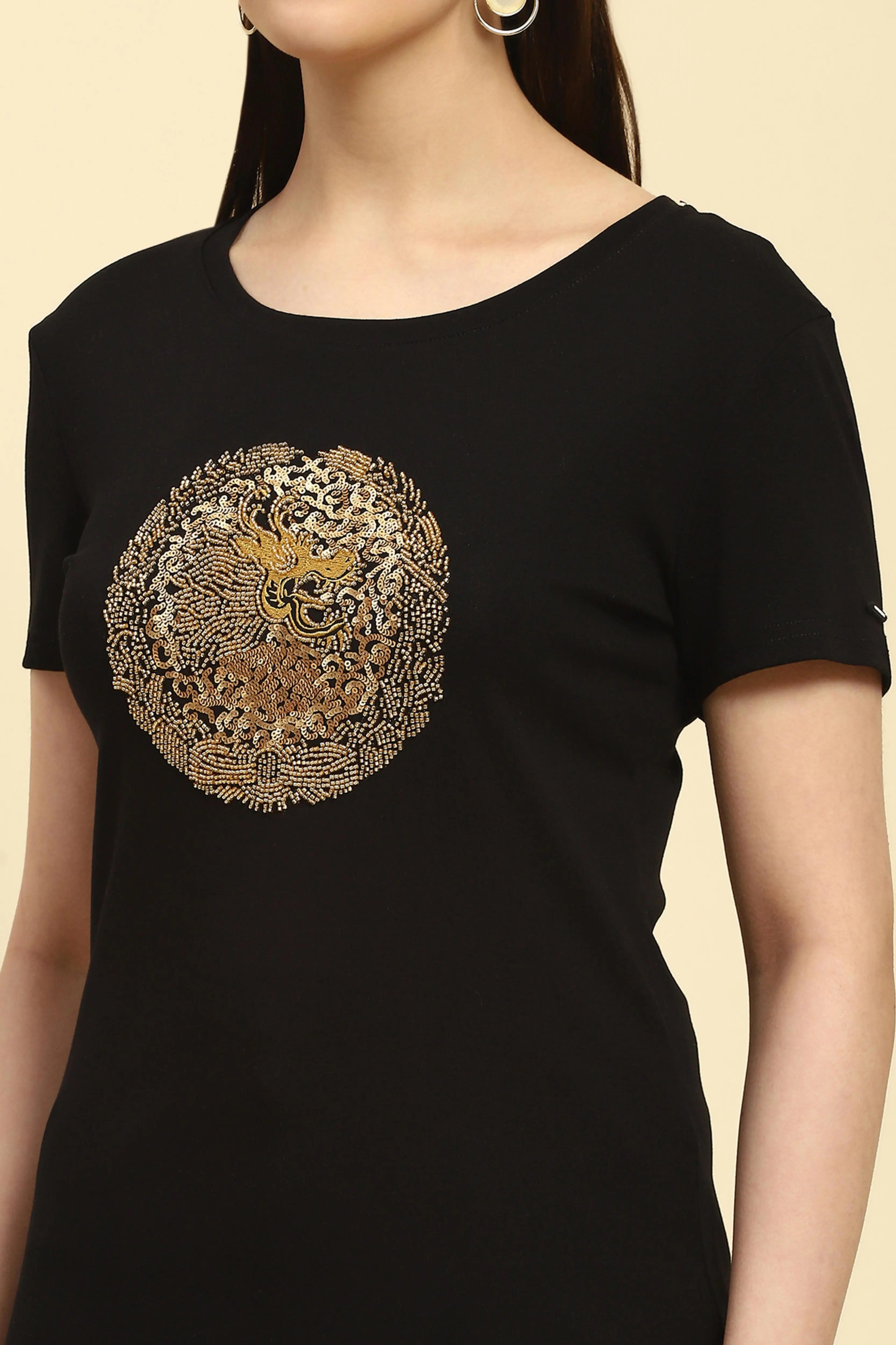 Black Embellished Cotton Top - Global Republic