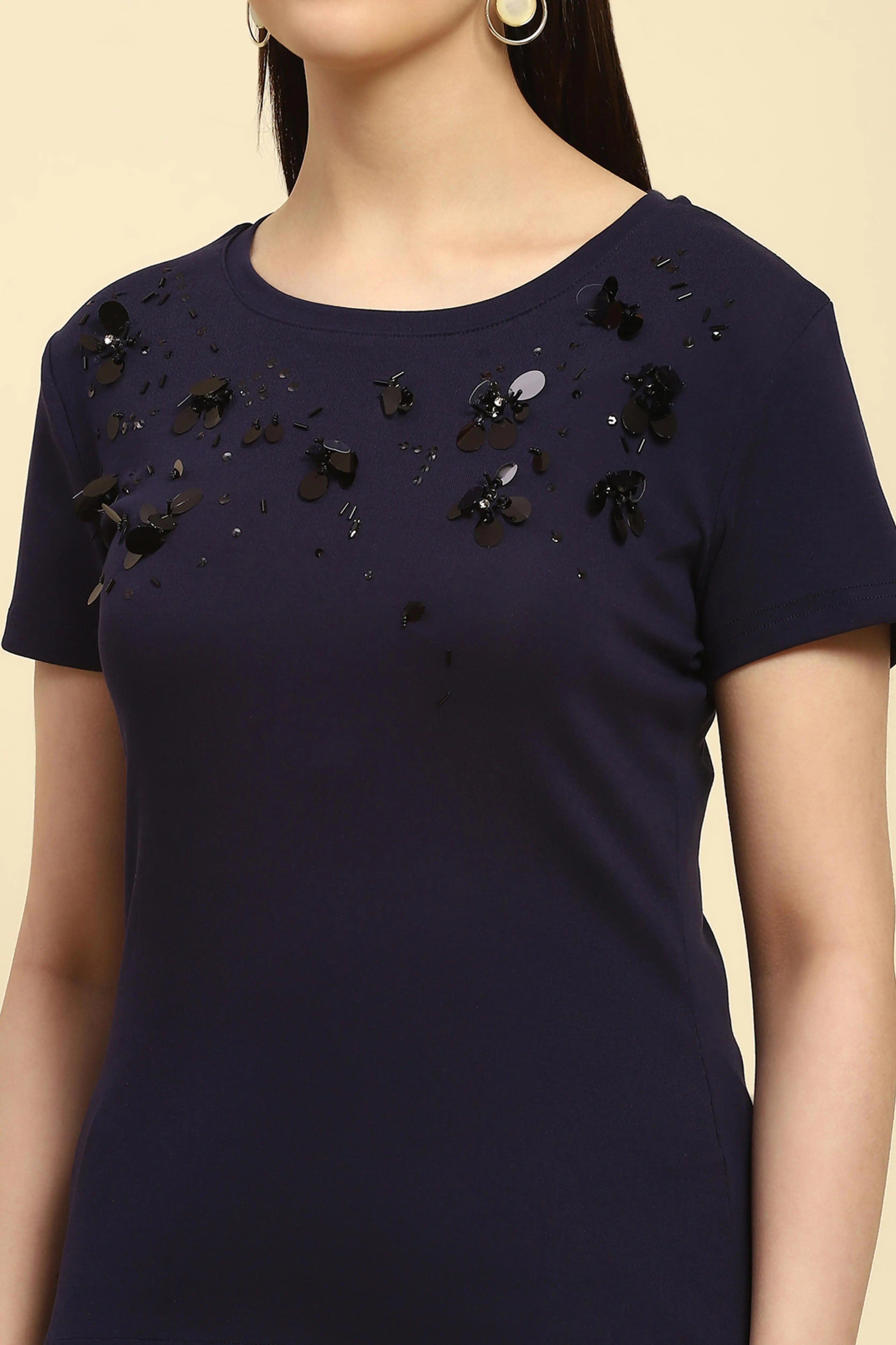 Navy Cotton Embroidered Top - Global Republic