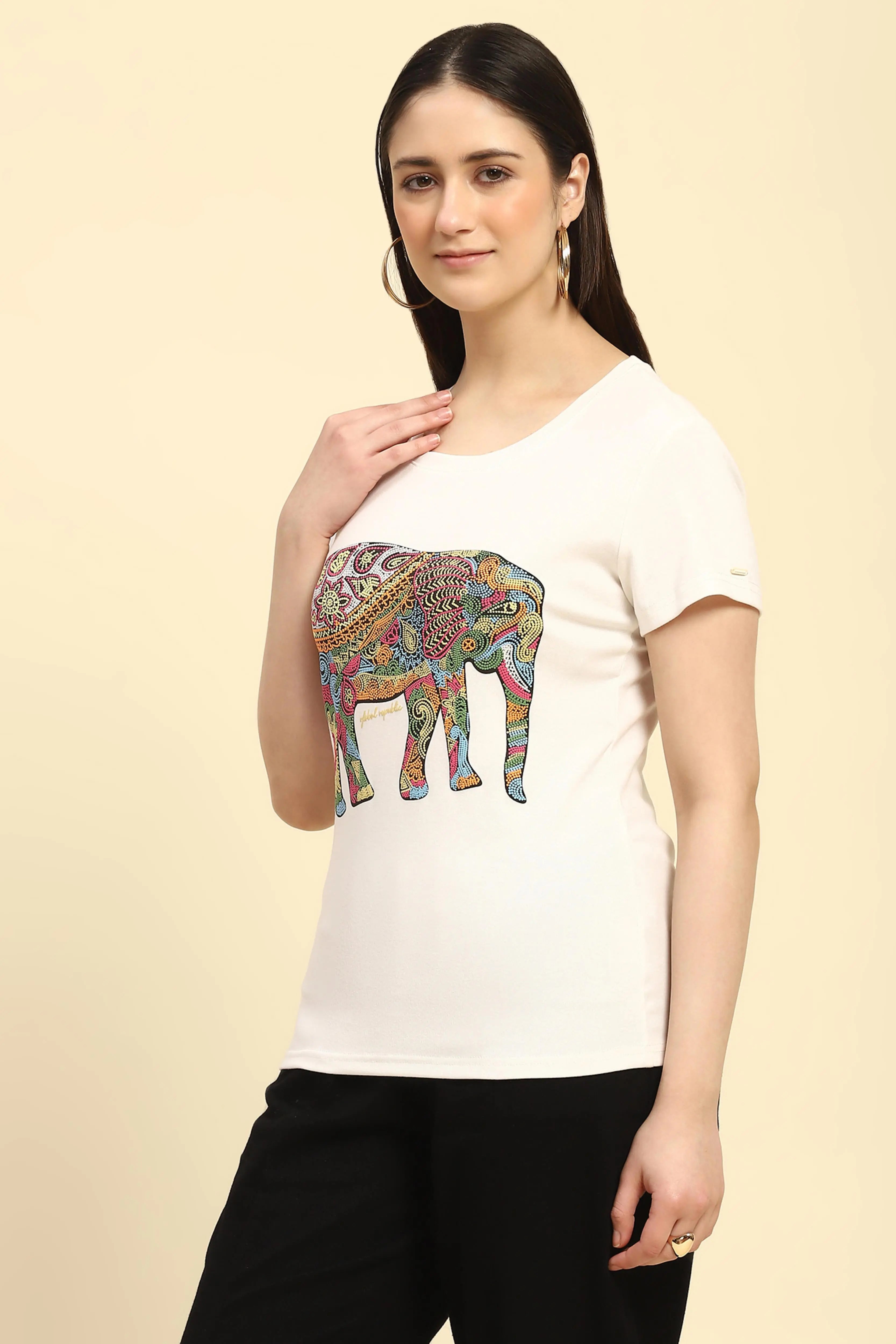 Ecru Graphic Cotton Regular Fit Top - Global Republic
