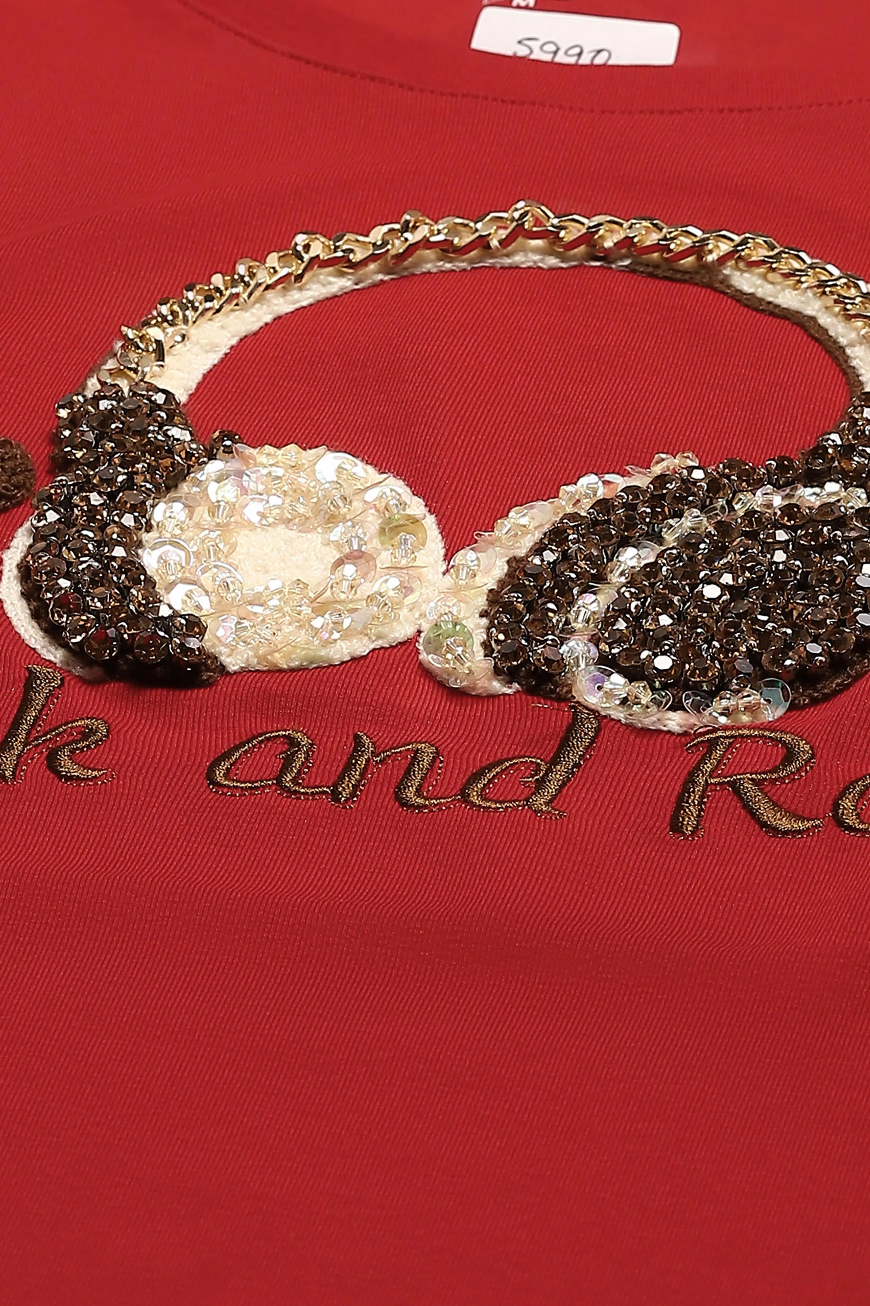 Red Quirky Embellished Cotton Top - Global Republic