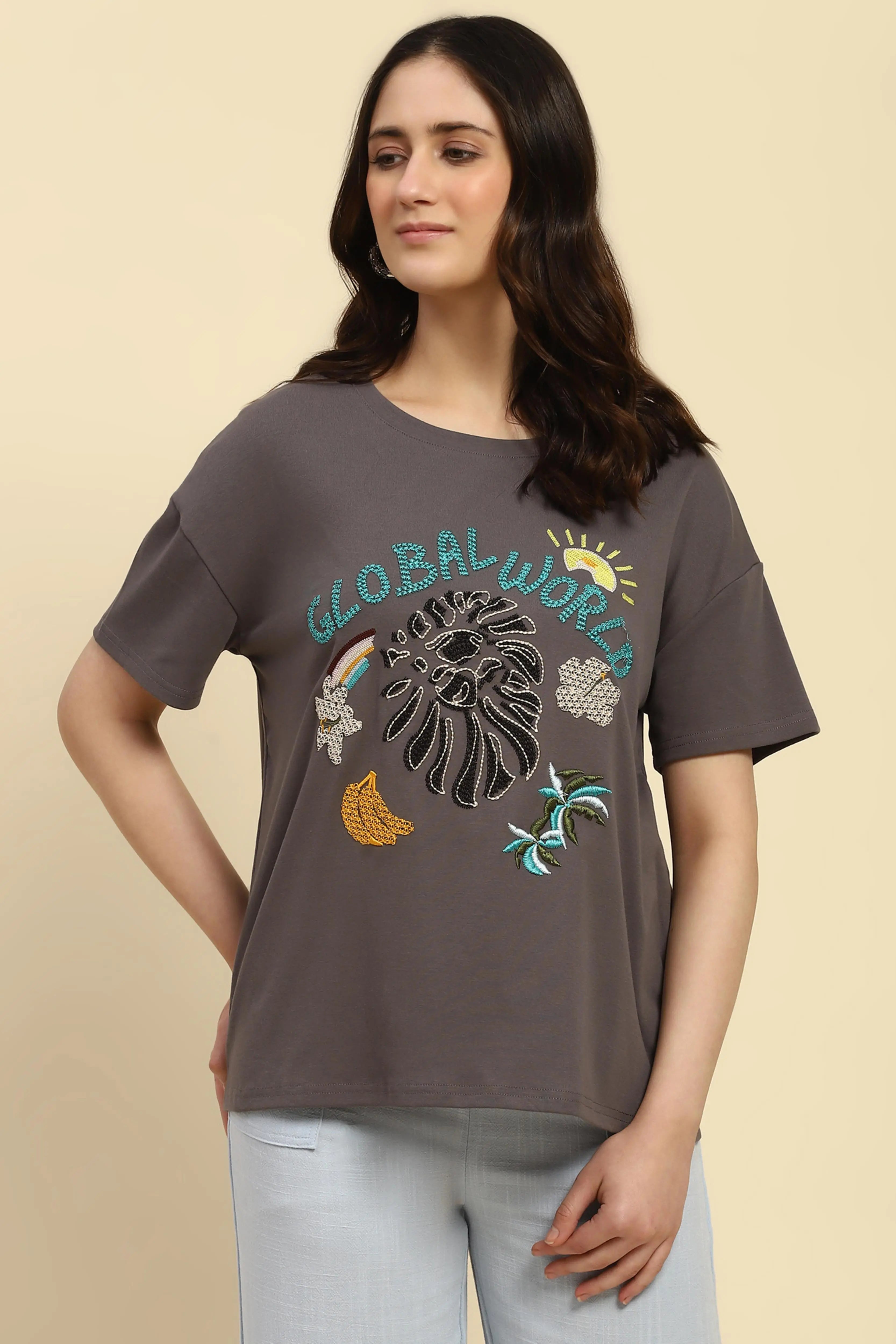 Oversized Embroidered Cotton Top - Global Republic