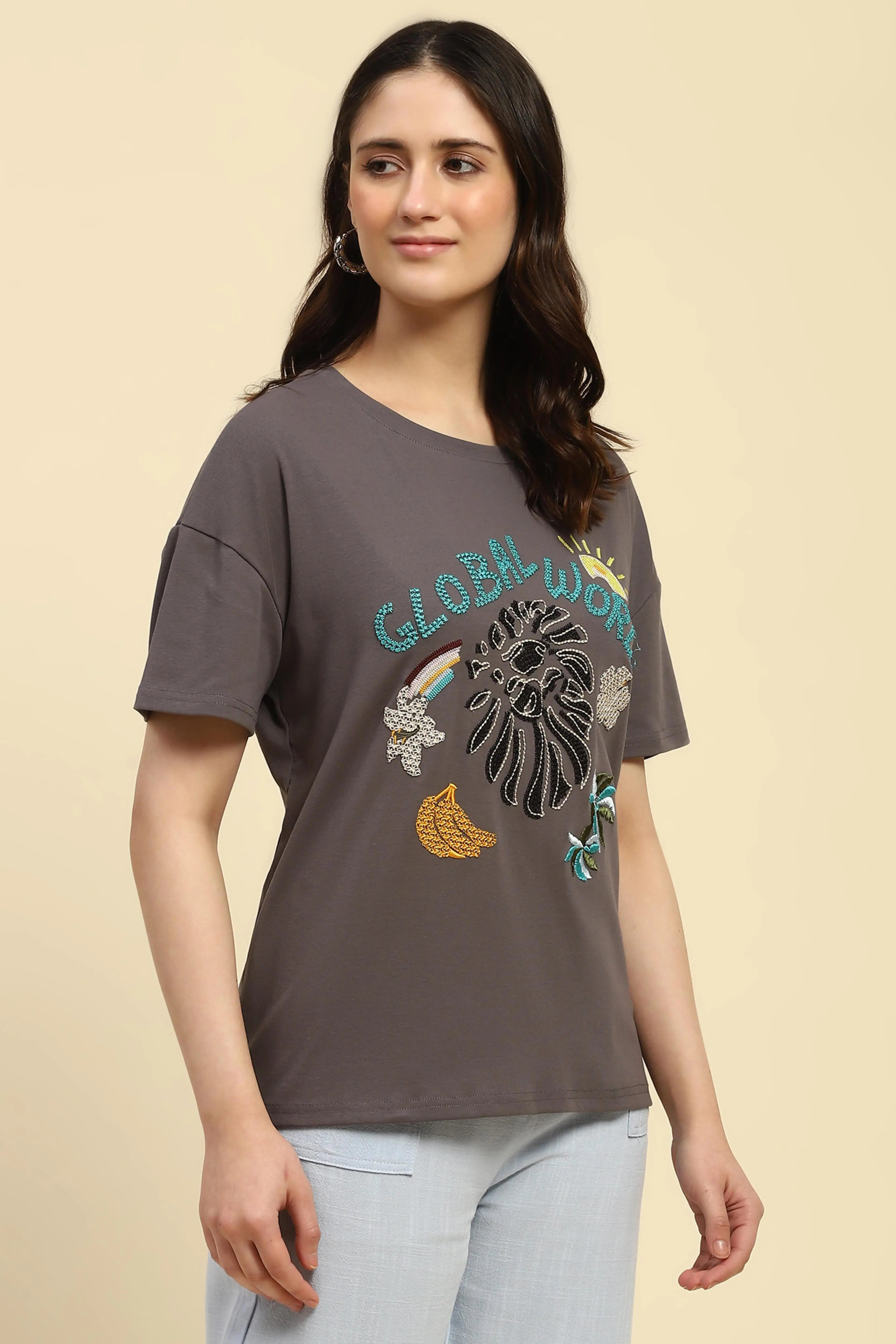 Oversized Embroidered Cotton Top - Global Republic