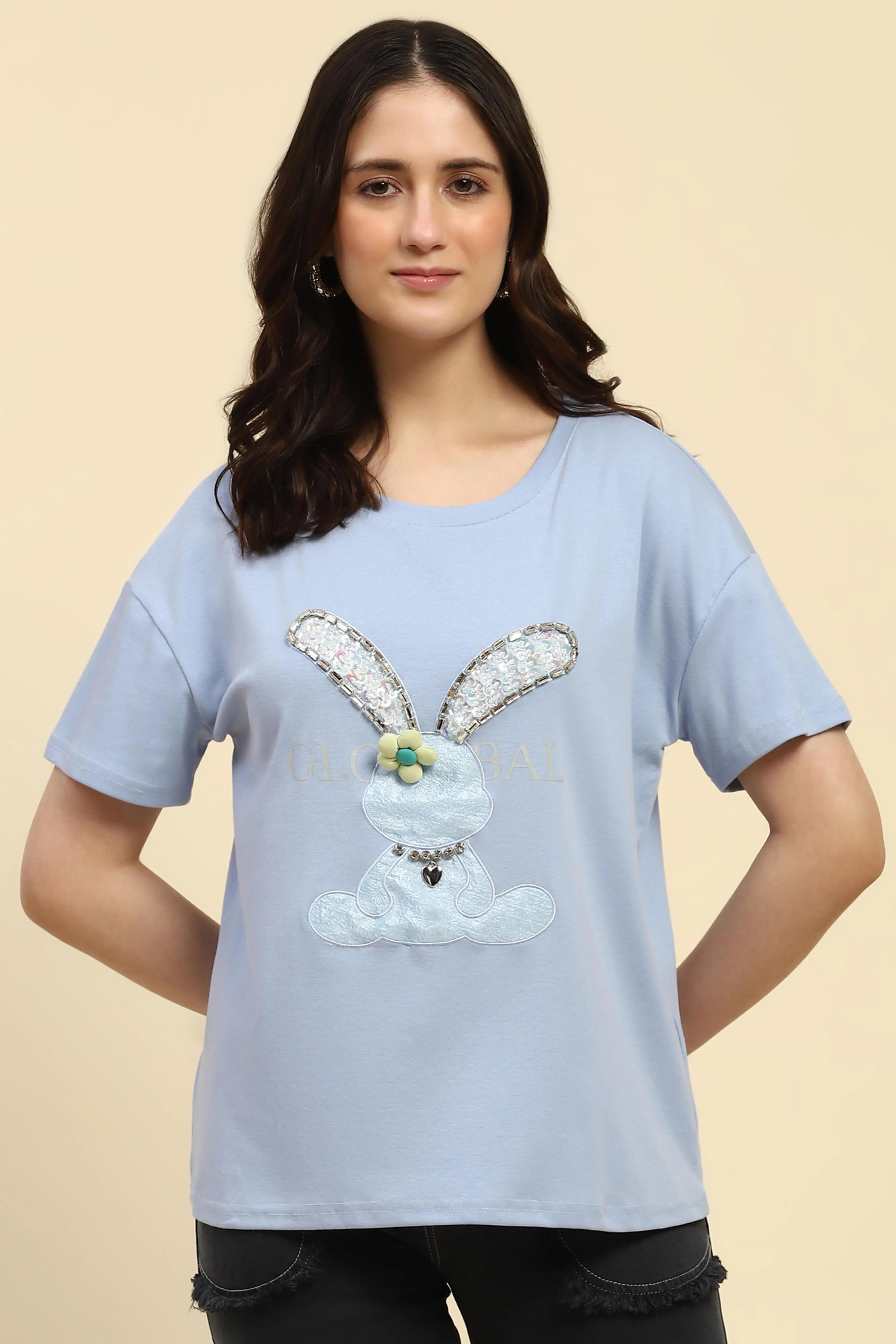 Blue Embroidered Cotton Loose Top - Global Republic