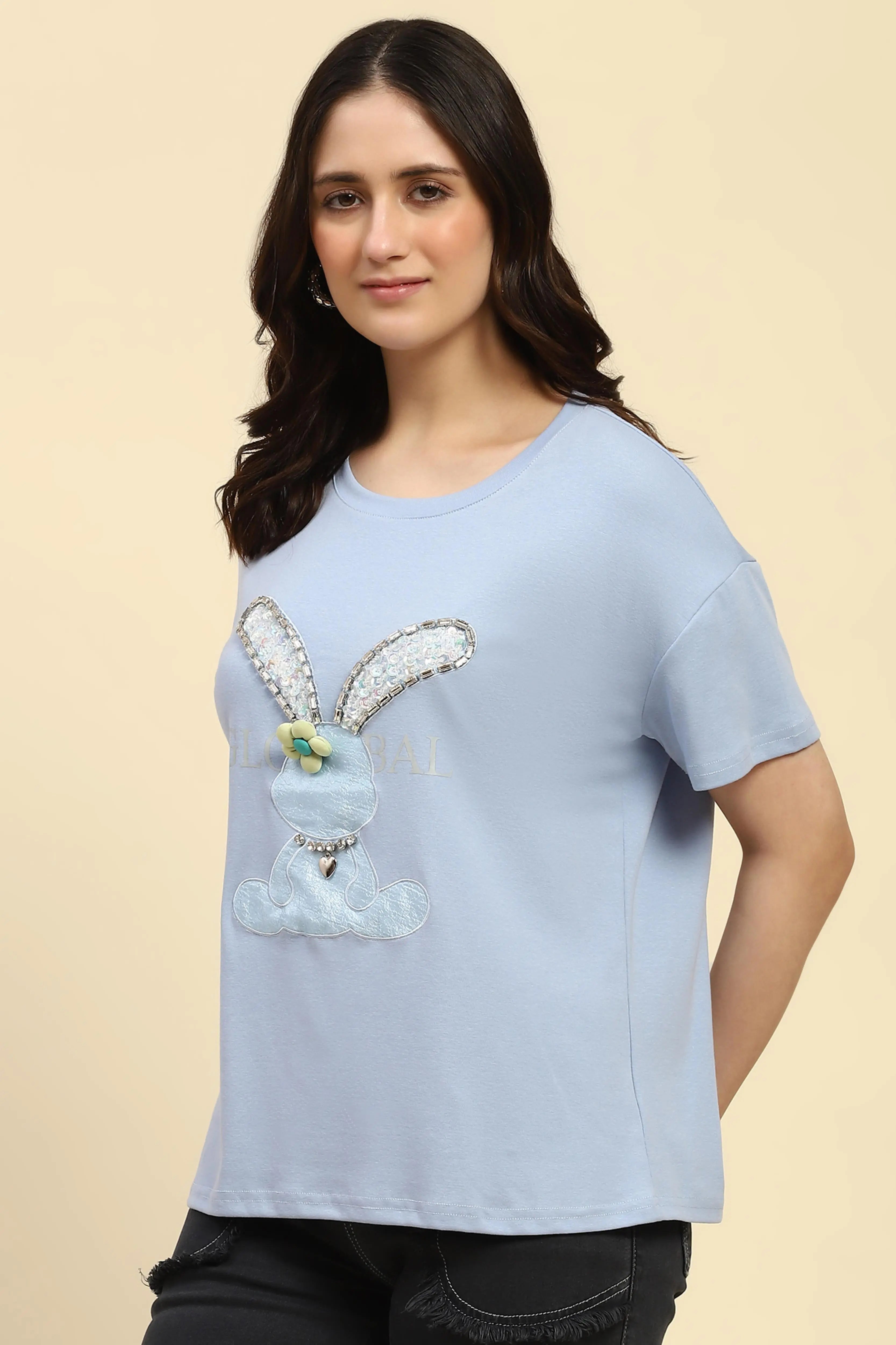 Blue Embroidered Cotton Loose Top - Global Republic