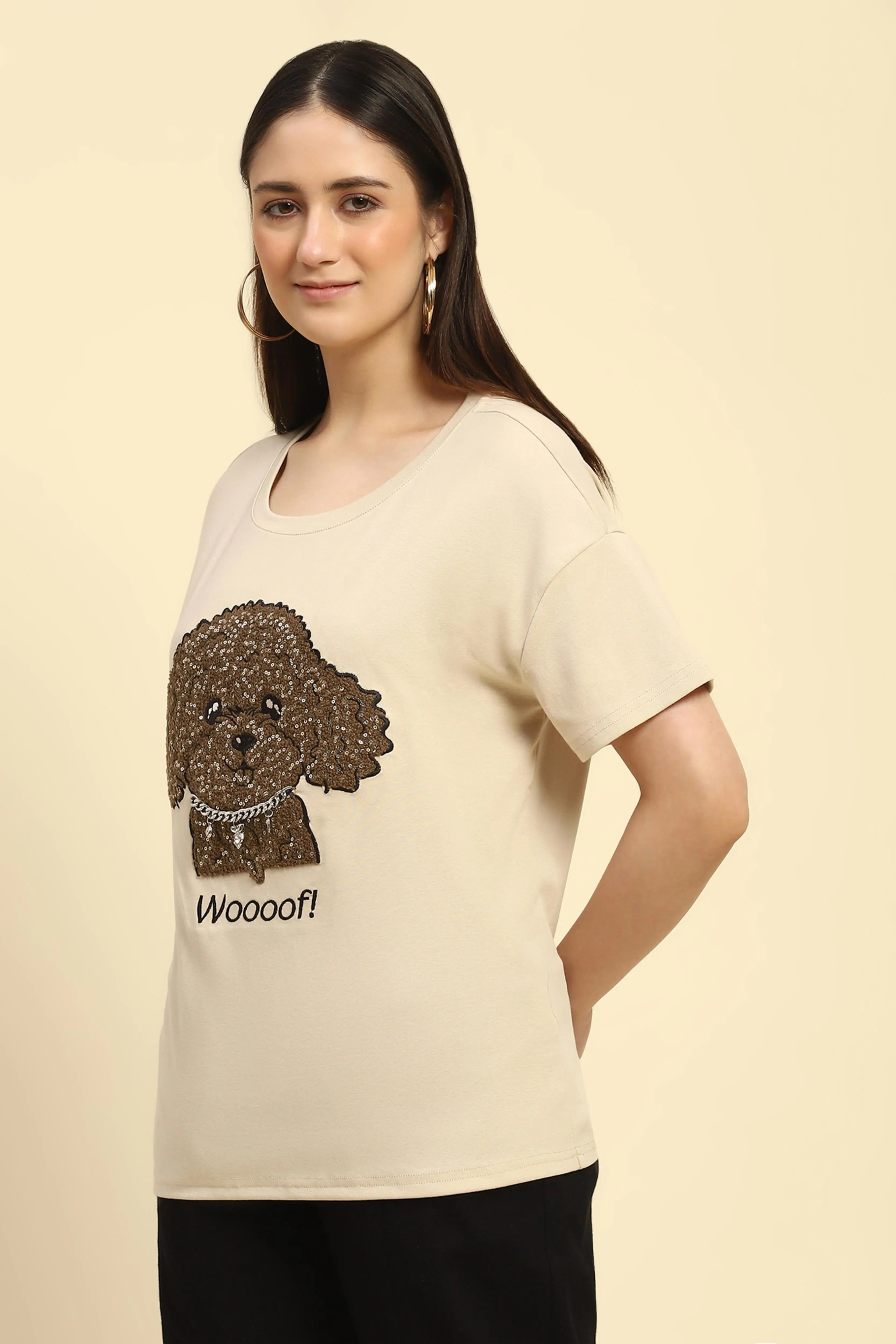 Beige Embroidered Cotton Loose Fit Top - Global Republic