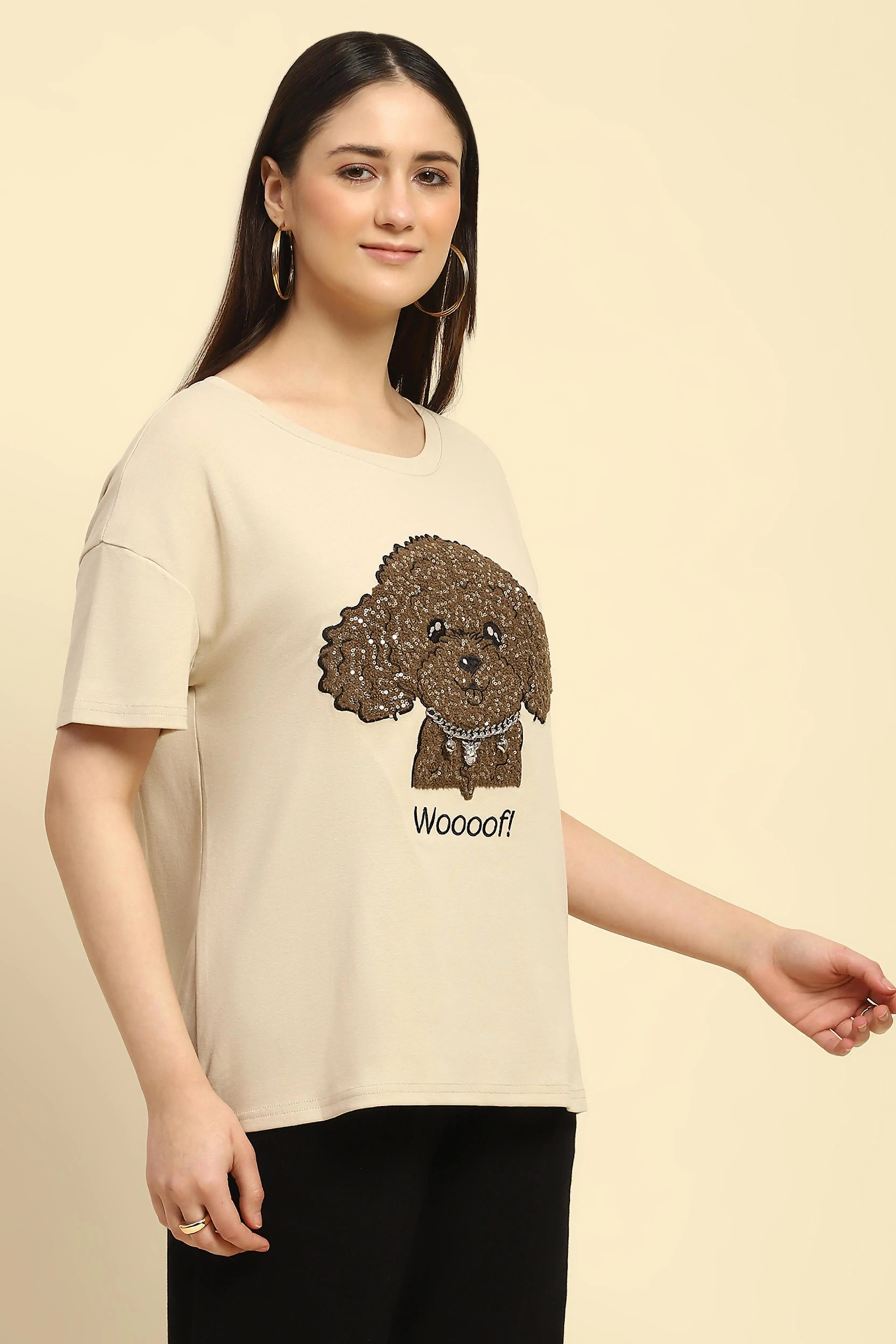 Beige Embroidered Cotton Loose Fit Top - Global Republic