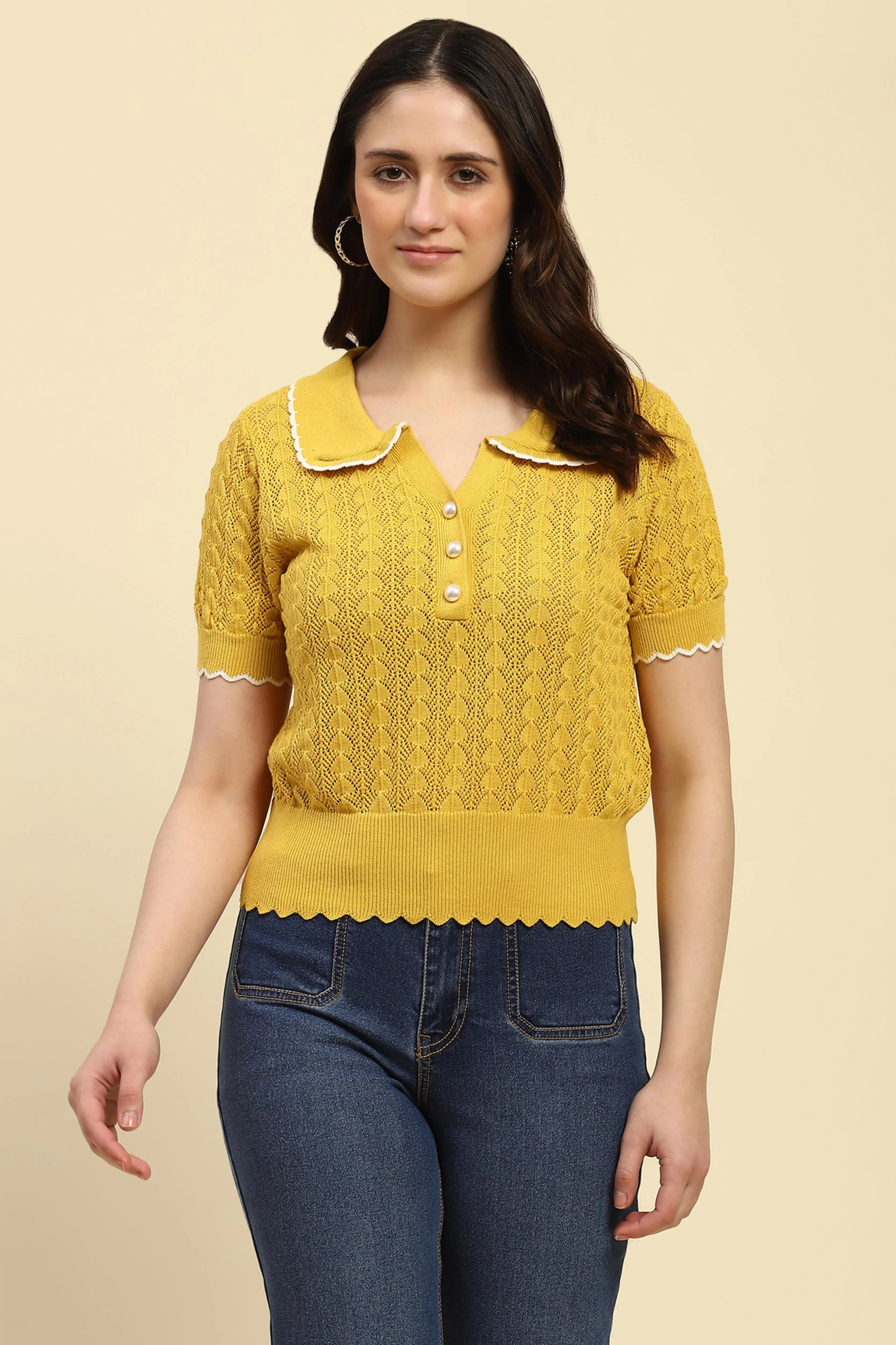 Yellow Cotton Blend Crop Top - Global Republic
