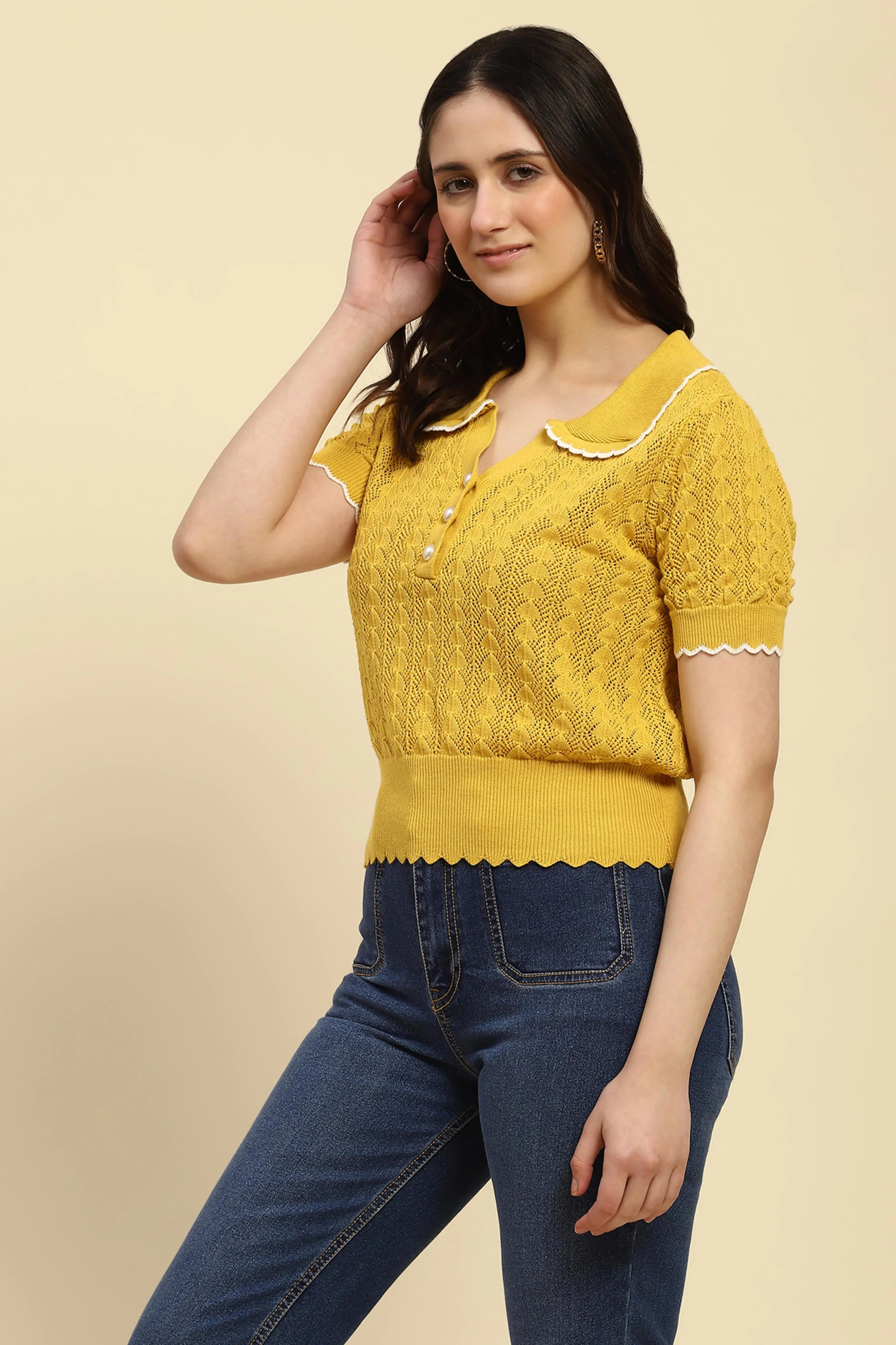 Yellow Cotton Blend Crop Top - Global Republic