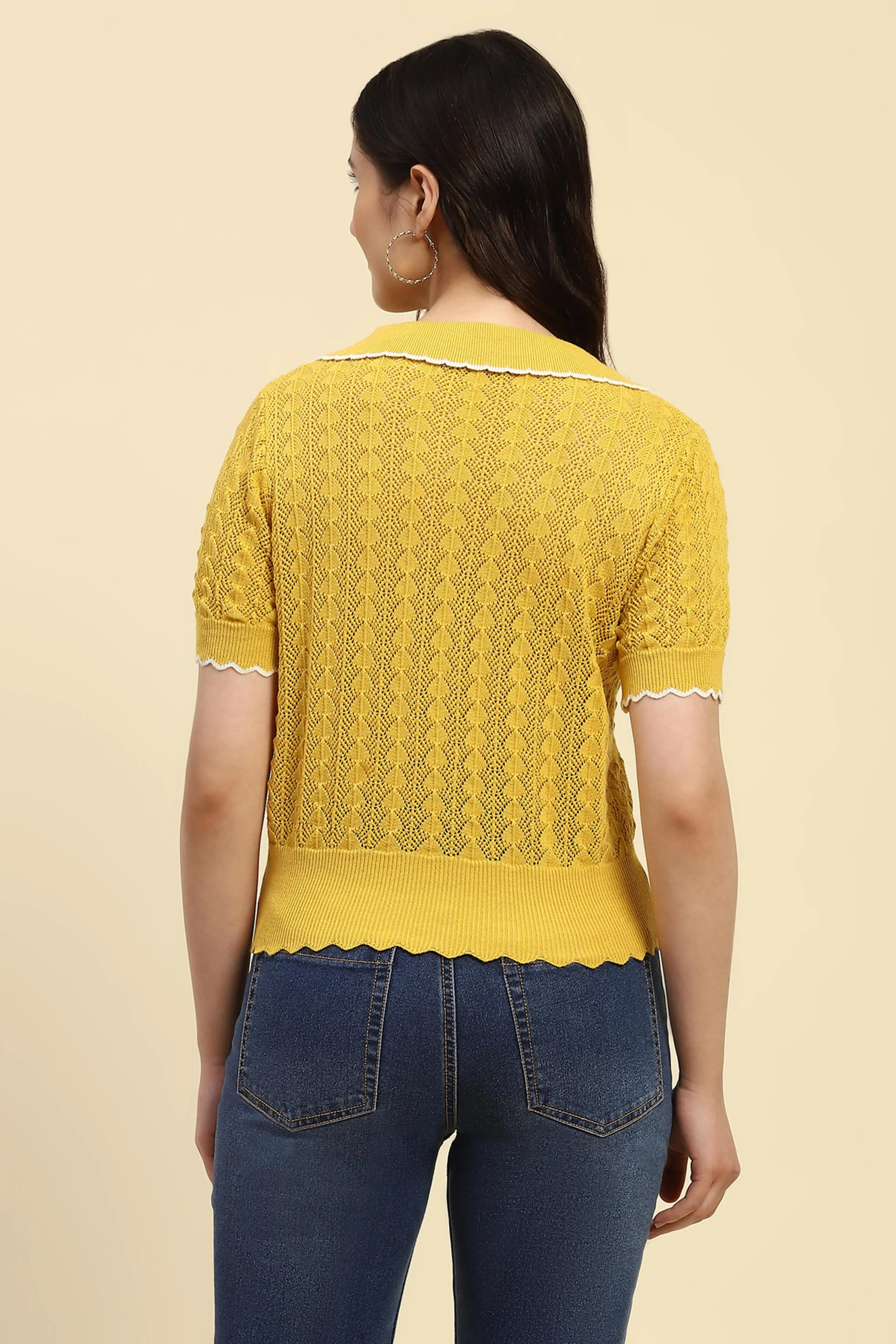 Yellow Cotton Blend Crop Top - Global Republic