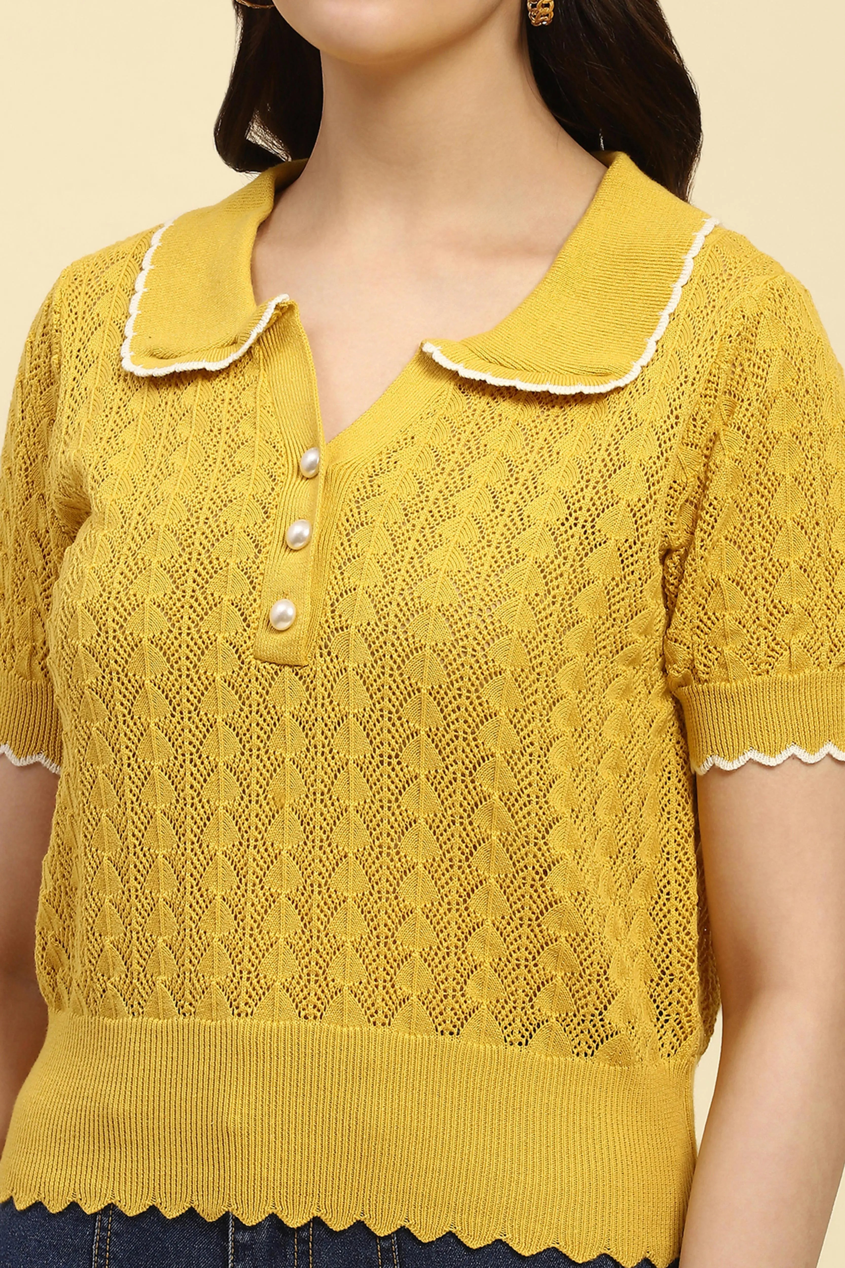 Yellow Cotton Blend Crop Top - Global Republic