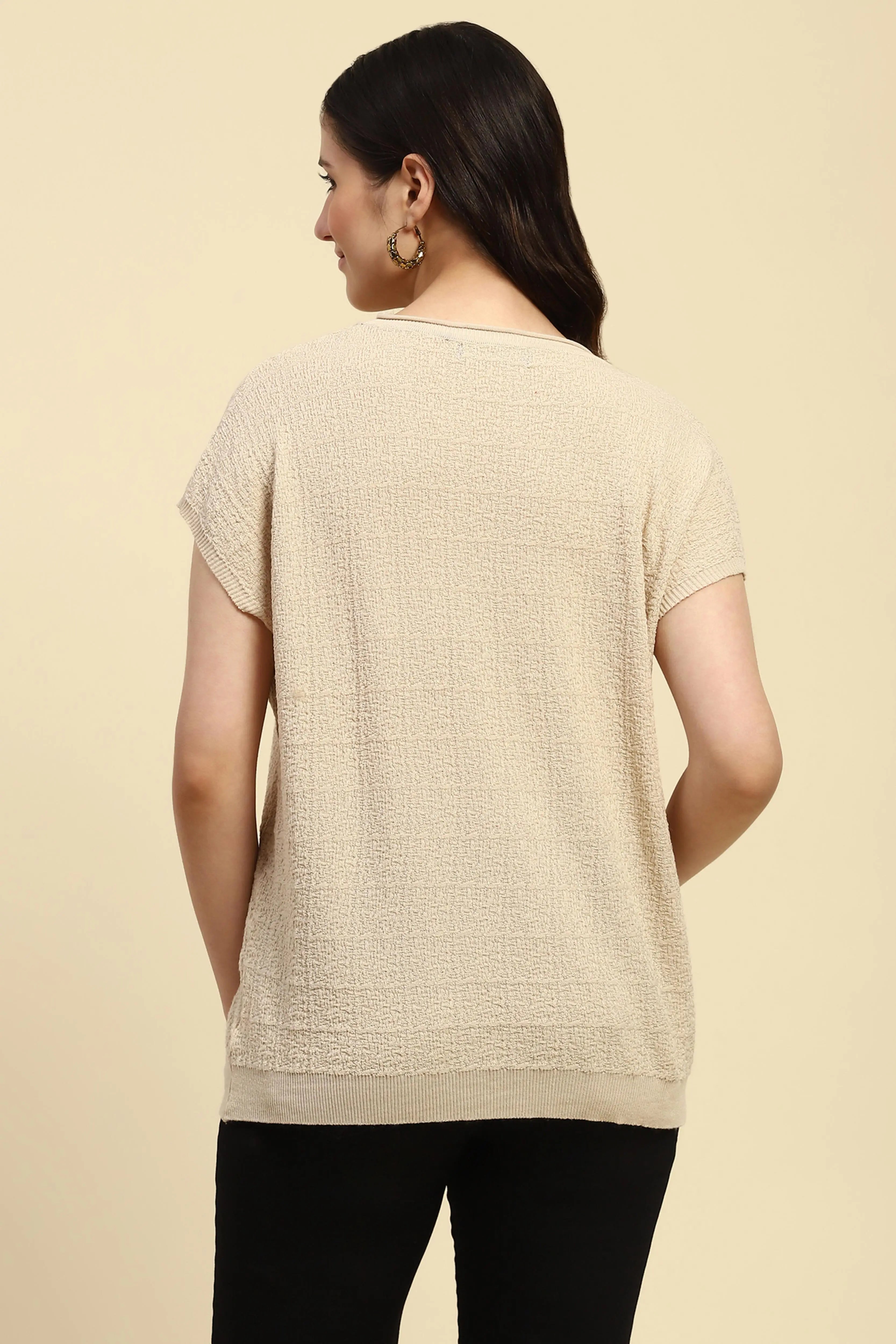 Natural Textured Viscose Boxy Top - Global Republic