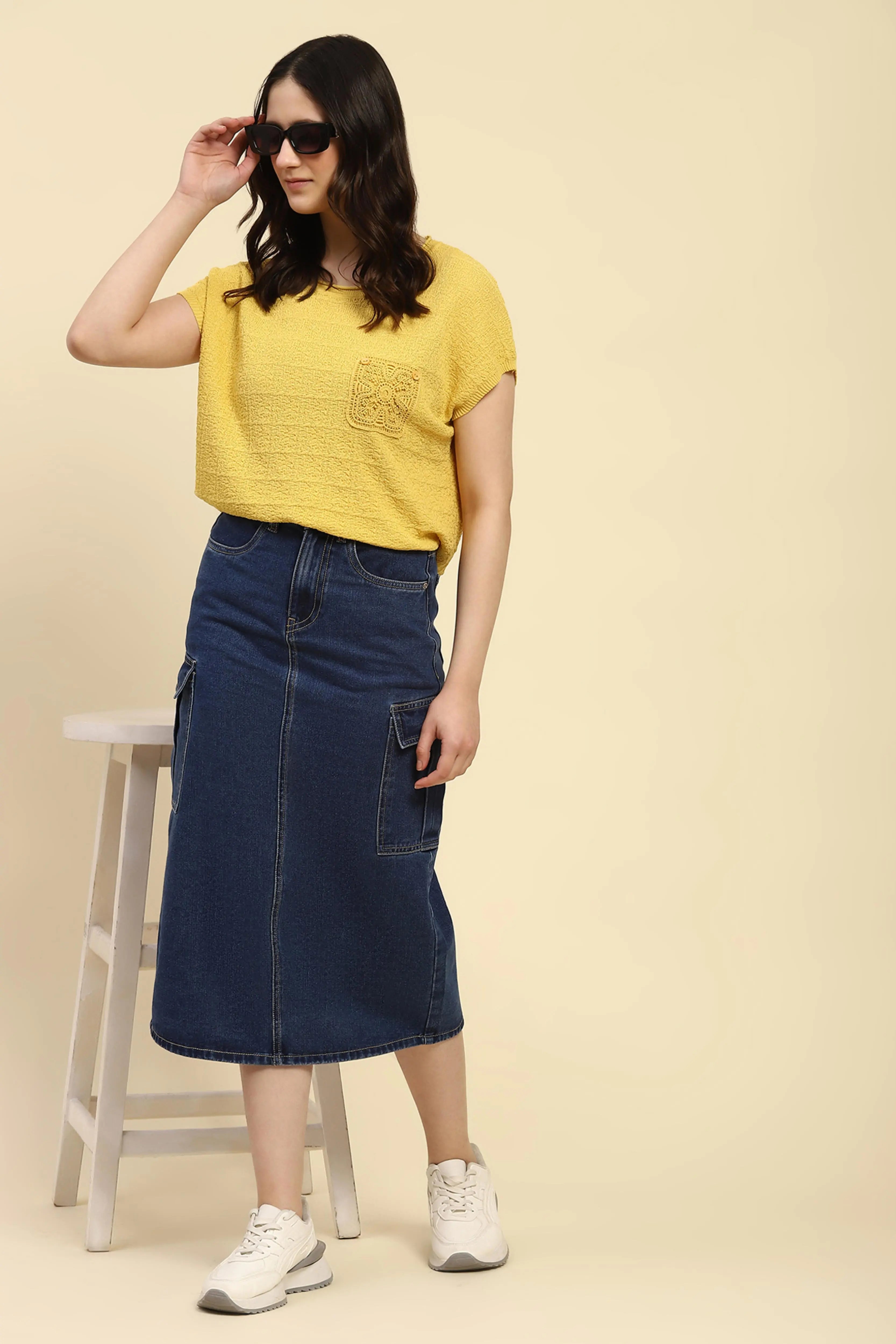 Mustard Textured Viscose Boxy Top - Global Republic