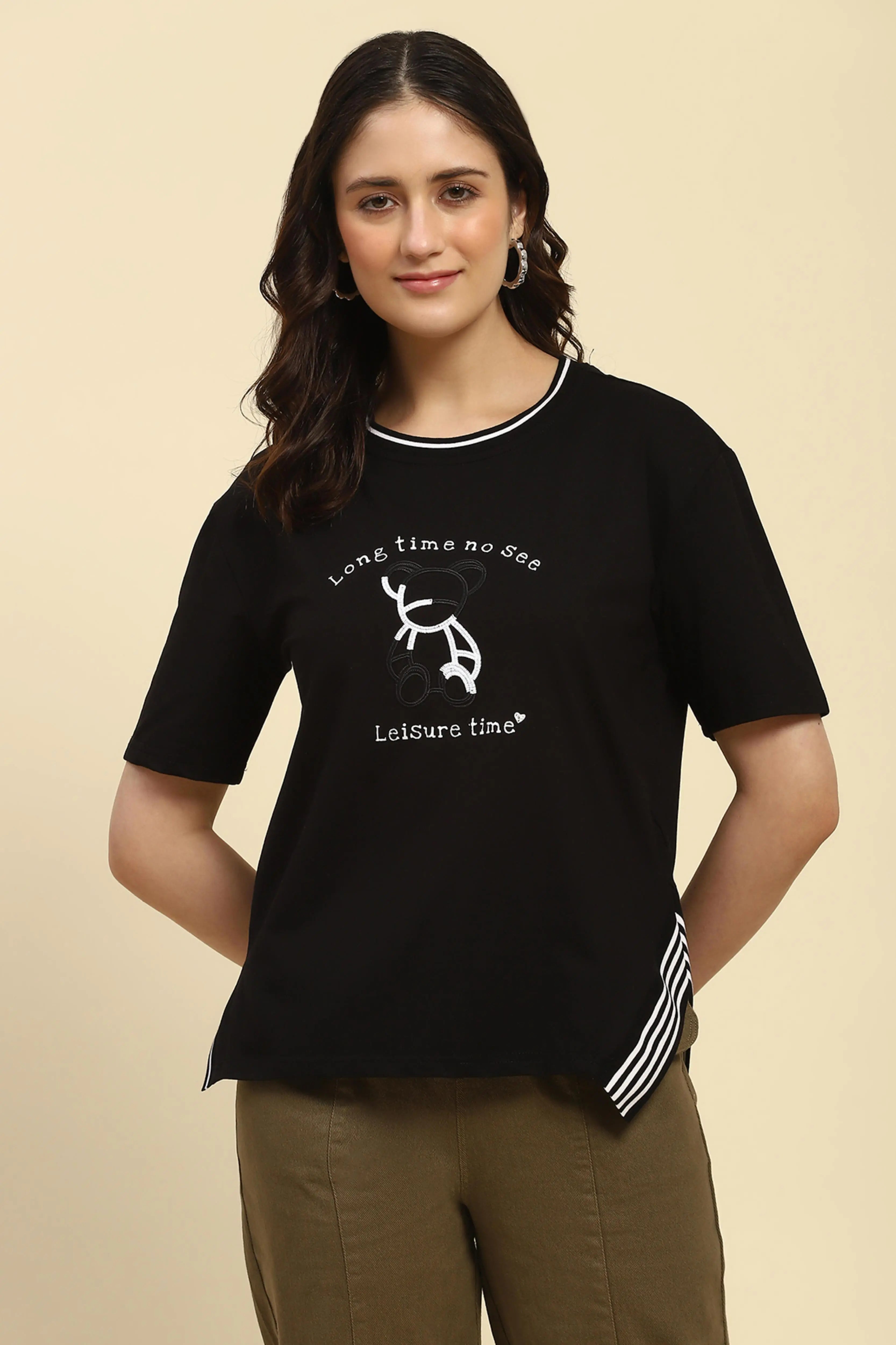 Black Embroidered Cotton Top - Global Republic