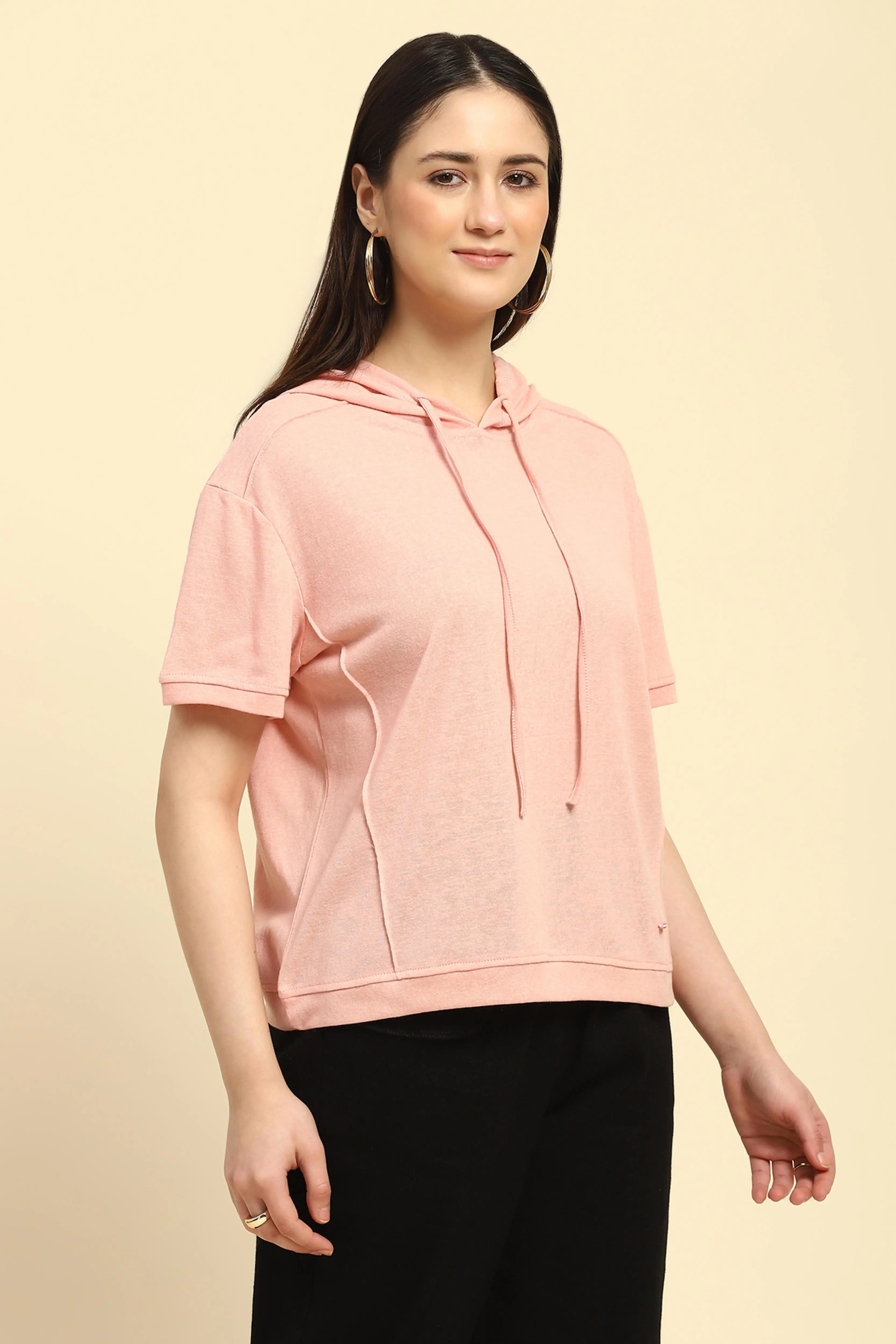 Pink Solid Cotton Blend Relaxed Fit Top - Global Republic