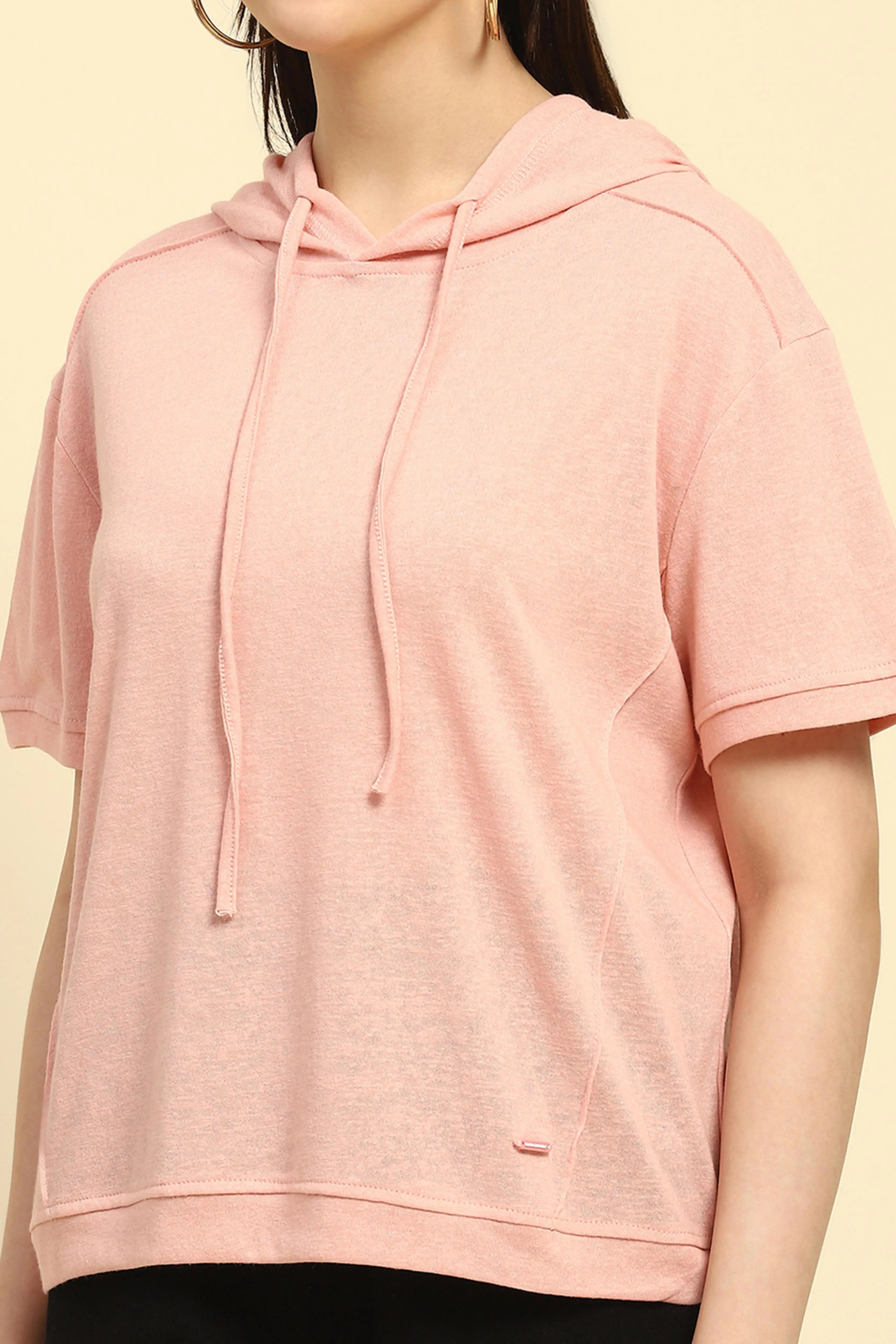 Pink Solid Cotton Blend Relaxed Fit Top - Global Republic