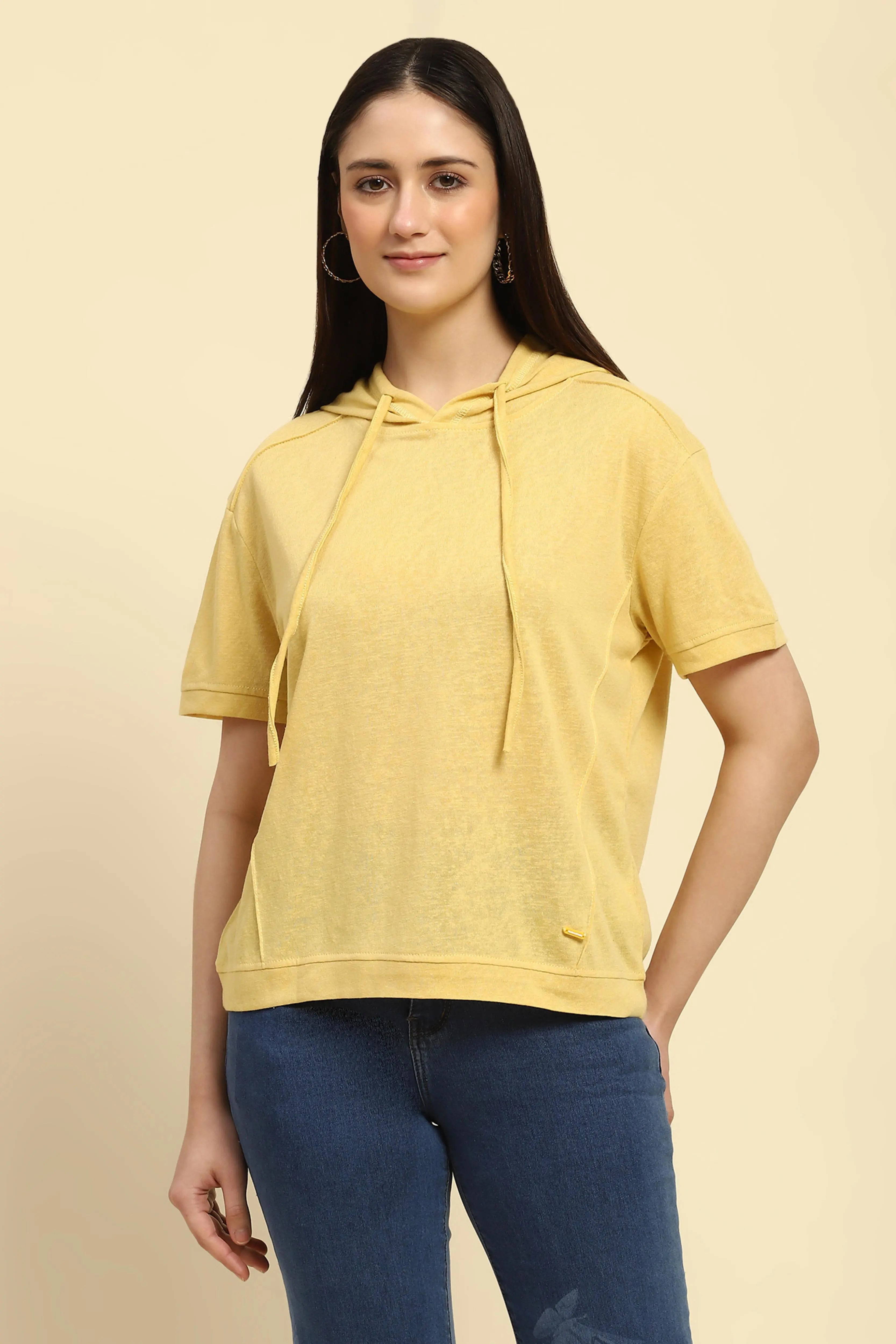 Yellow Cotton Blend Relaxed Top - Global Republic