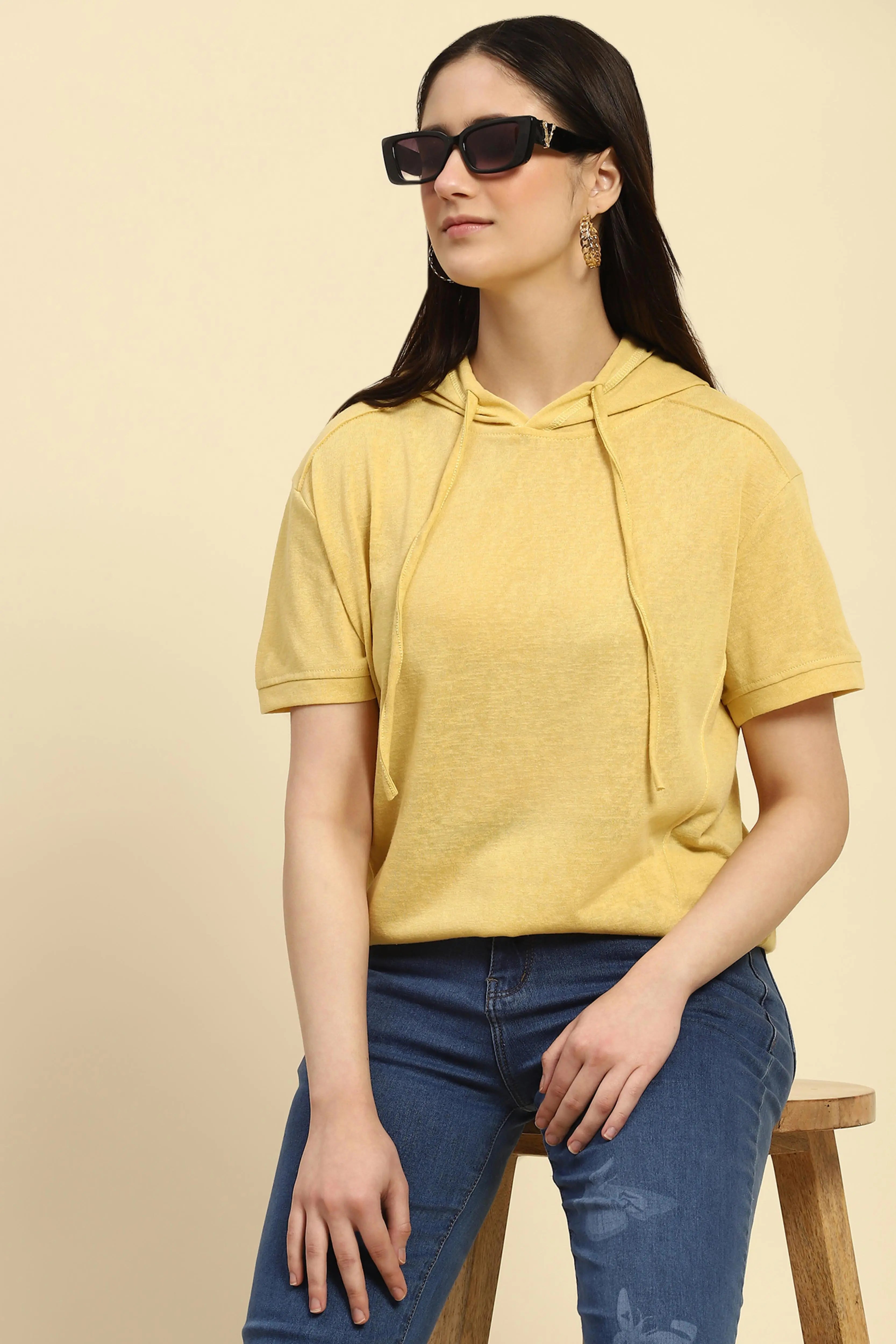 Yellow Cotton Blend Relaxed Top - Global Republic