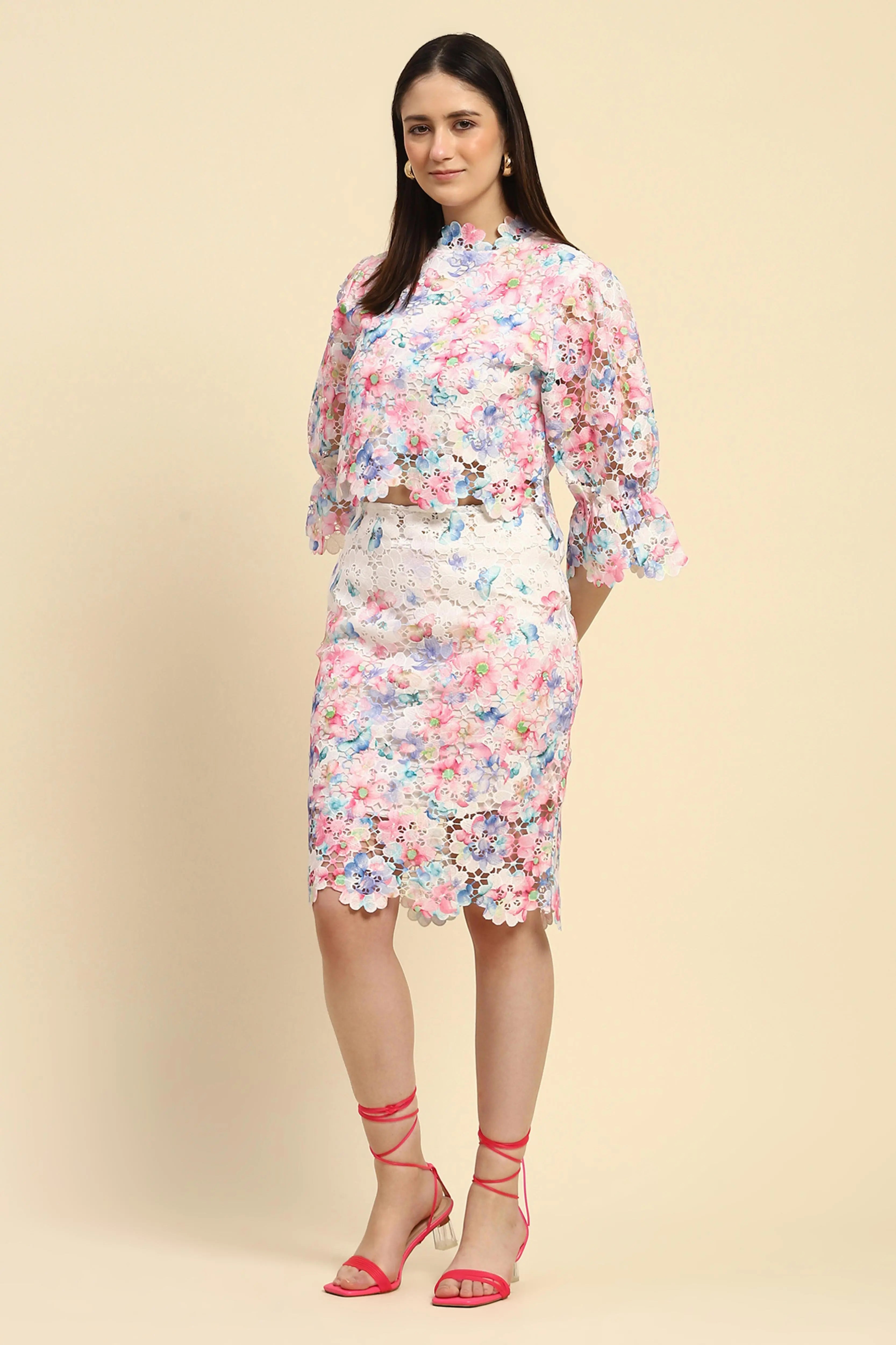 Multicolor Floral Lace Co-ord Set - Global Republic