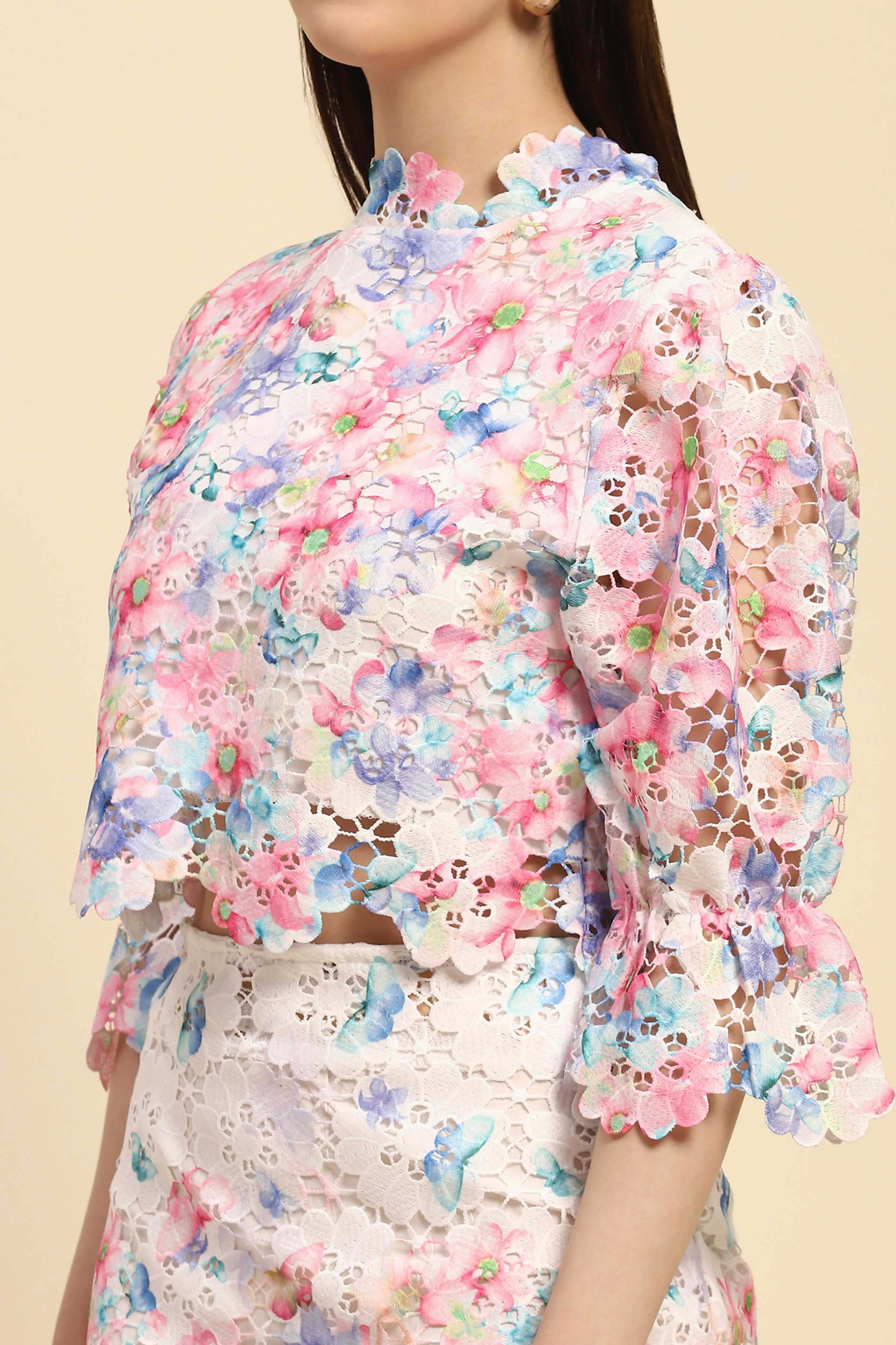 Multicolor Floral Lace Co-ord Set - Global Republic