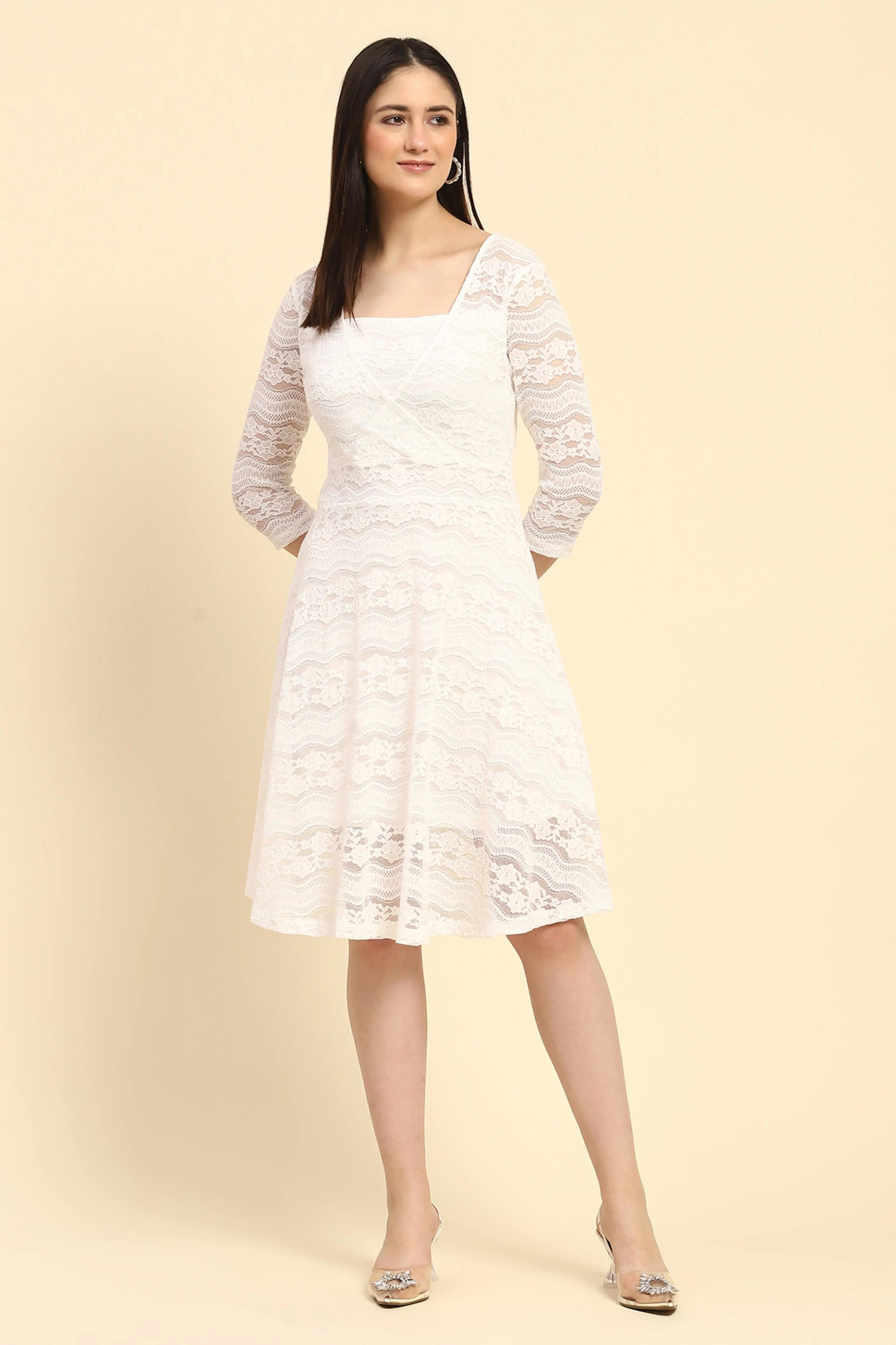 Lace Floral Flared Dress - Global Republic