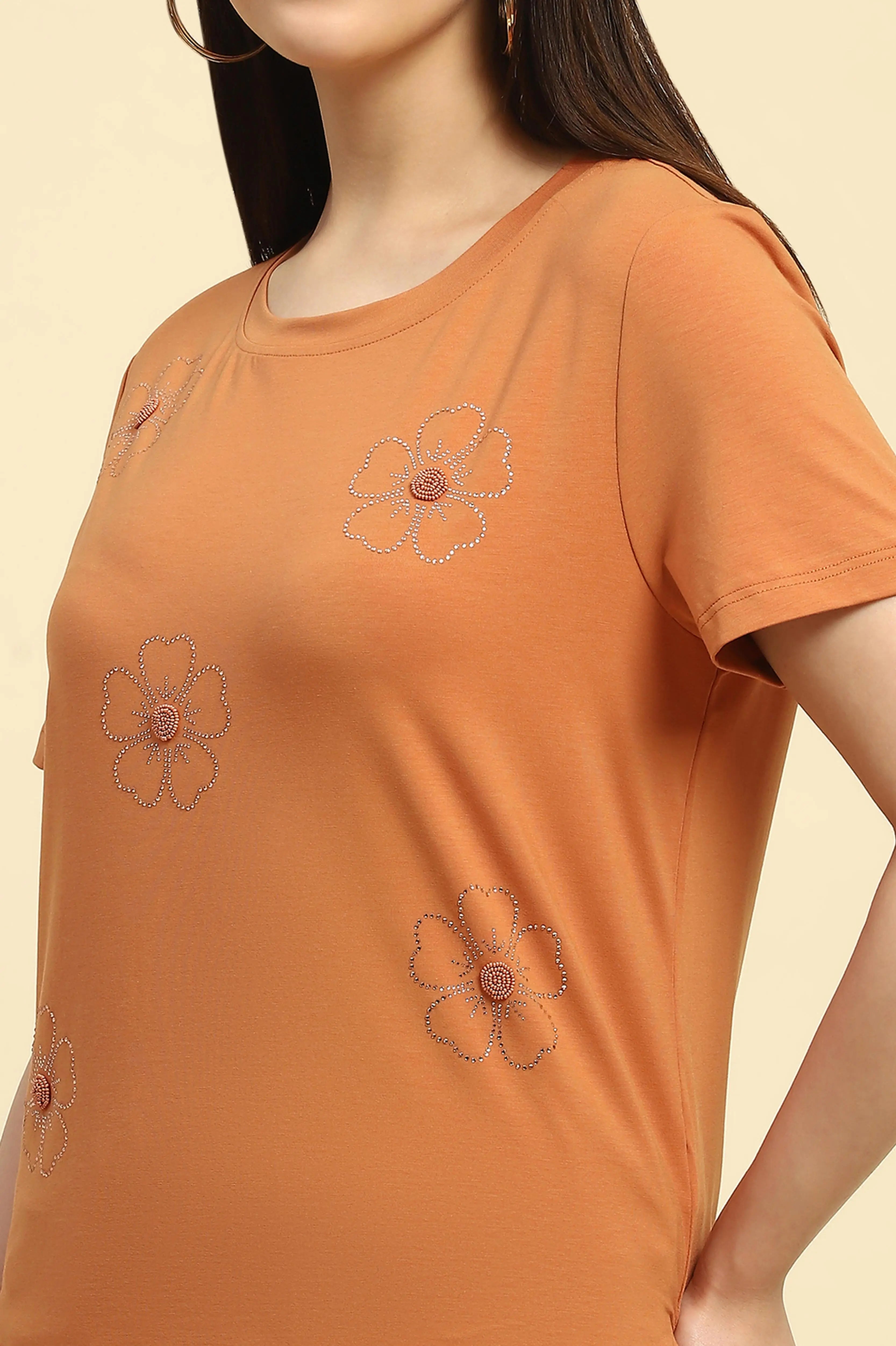 Orange Embellished Modal Top - Global Republic